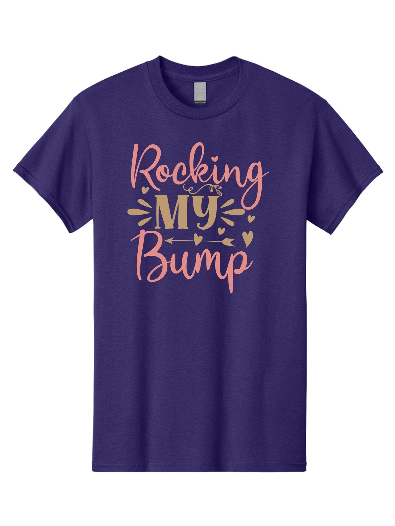 Rocking-My-Bump Men'S Graphic Tee, 100% Cotton, Comfortable Casual Summer Wear, Machine Washable, Baby Bump, Rocking My Baby Bump, Pink Cursive Text, Gold Lettering, Cute Designs, Pregnancy Announcement, Baby Shower, Hearts And Arrows, Aad473