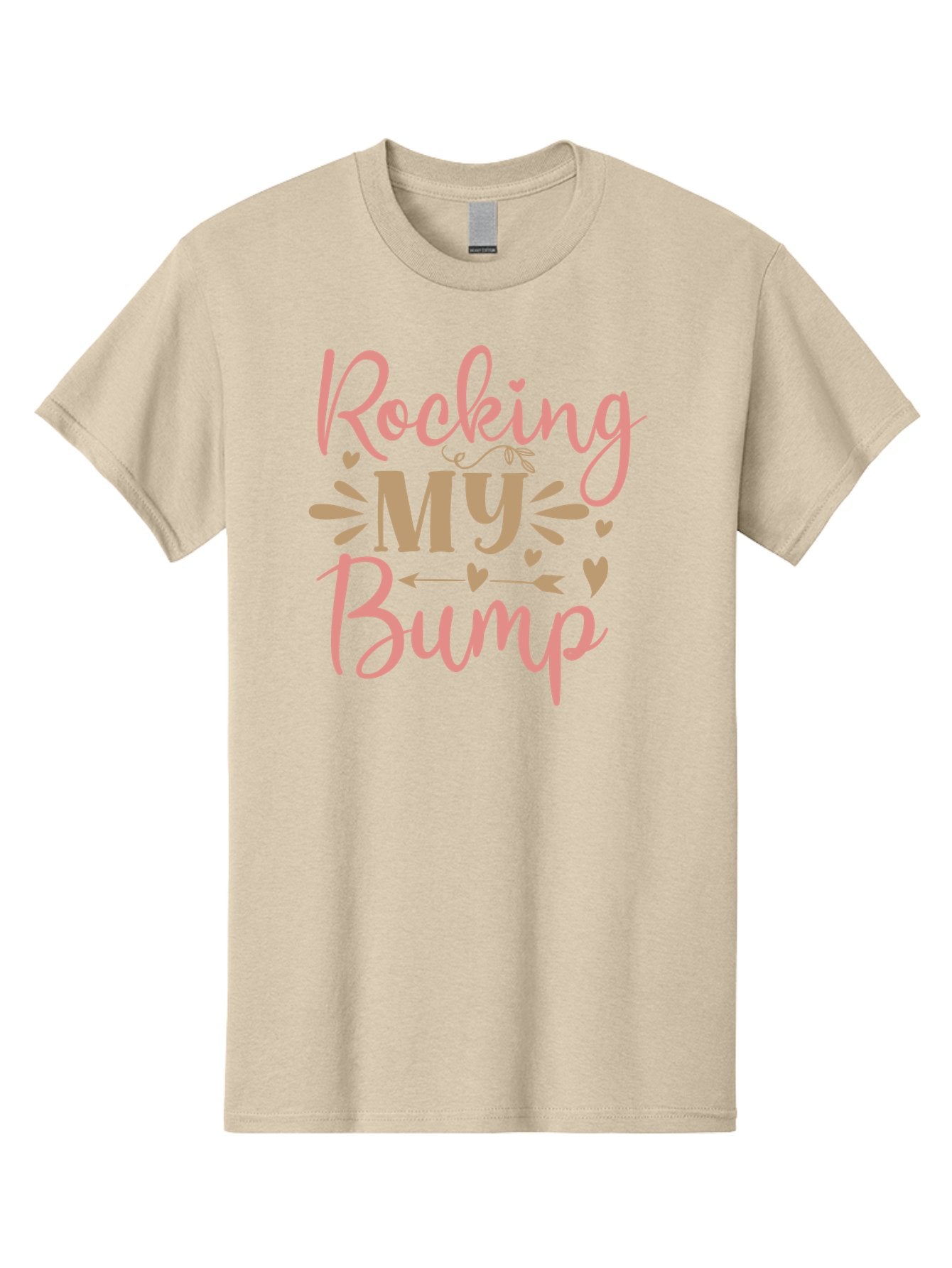 Rocking-My-Bump Men'S Graphic Tee, 100% Cotton, Comfortable Casual Summer Wear, Machine Washable, Baby Bump, Rocking My Baby Bump, Pink Cursive Text, Gold Lettering, Cute Designs, Pregnancy Announcement, Baby Shower, Hearts And Arrows, Aad473 13