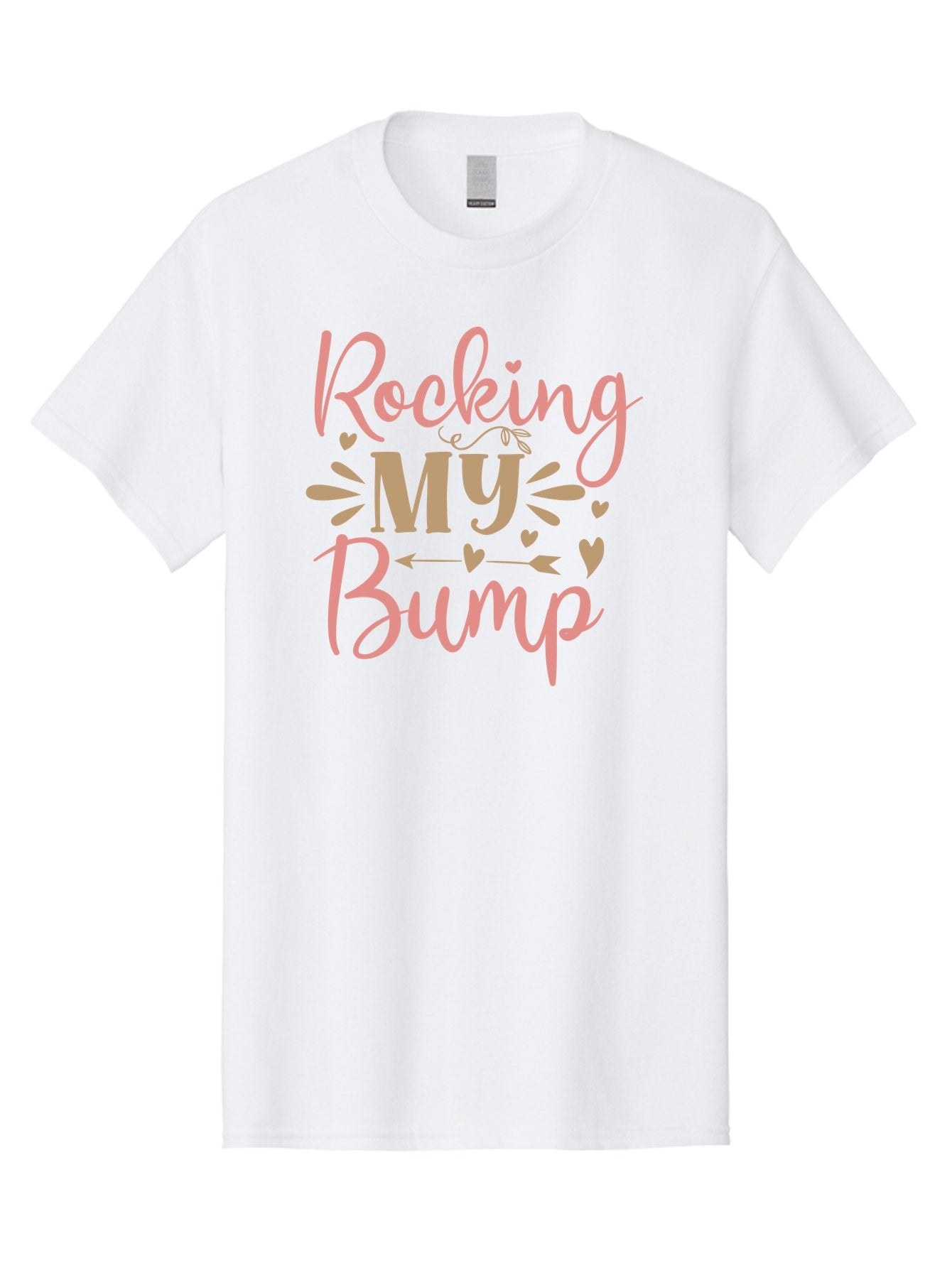 Rocking-My-Bump Men'S Graphic Tee, 100% Cotton, Comfortable Casual Summer Wear, Machine Washable, Baby Bump, Rocking My Baby Bump, Pink Cursive Text, Gold Lettering, Cute Designs, Pregnancy Announcement, Baby Shower, Hearts And Arrows, Aad473 3