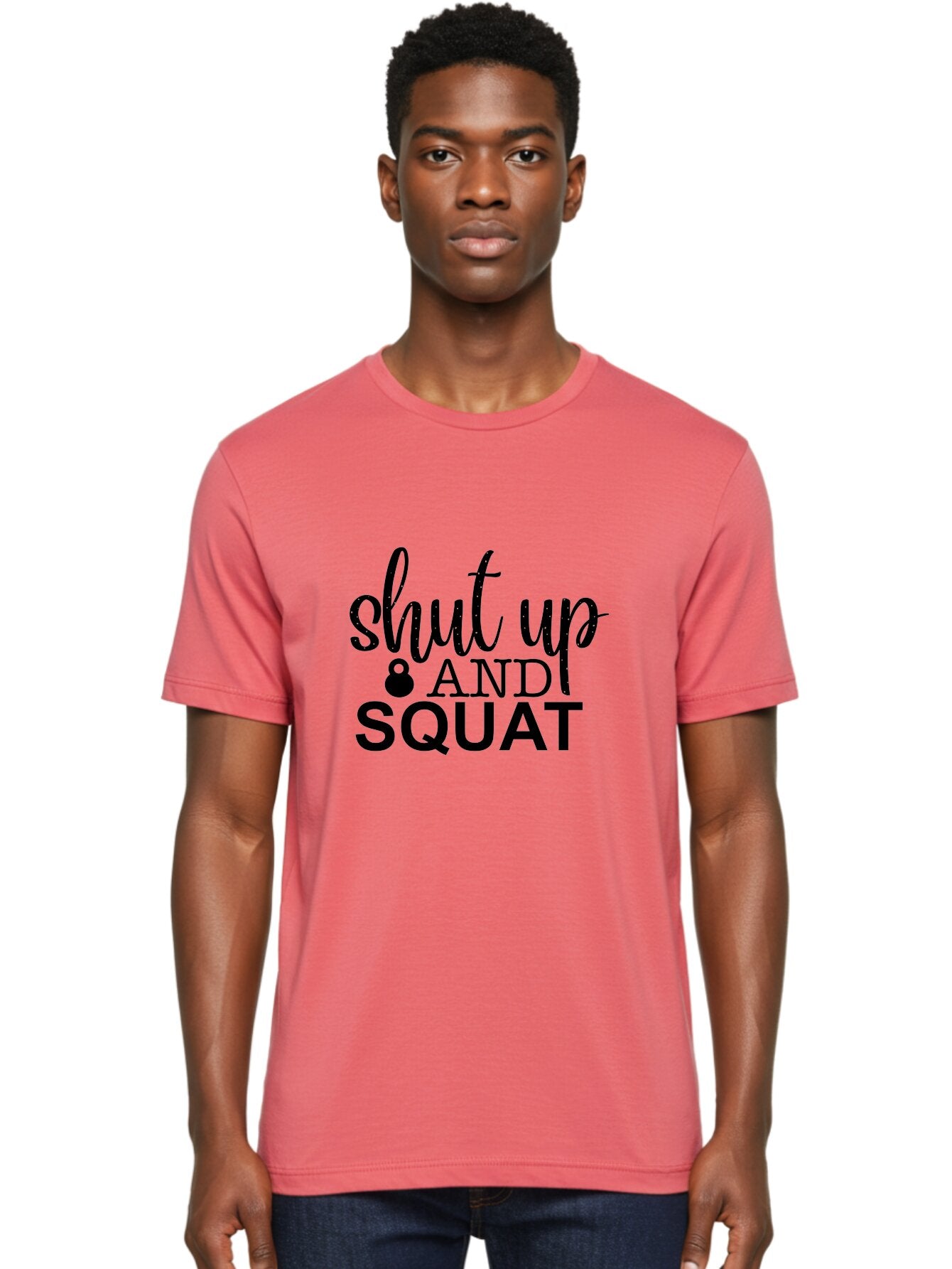 Shut-Up-And-Squat Men'S Graphic Tee, 100% Cotton, Comfortable Casual Summer Wear, Machine Washable, Motivational Quote, Fitness Inspiration, Workout Phrase, Gym Slogan, Squat Exercise, Kettlebell, Weightlifting, Strength Training, Aad475 22