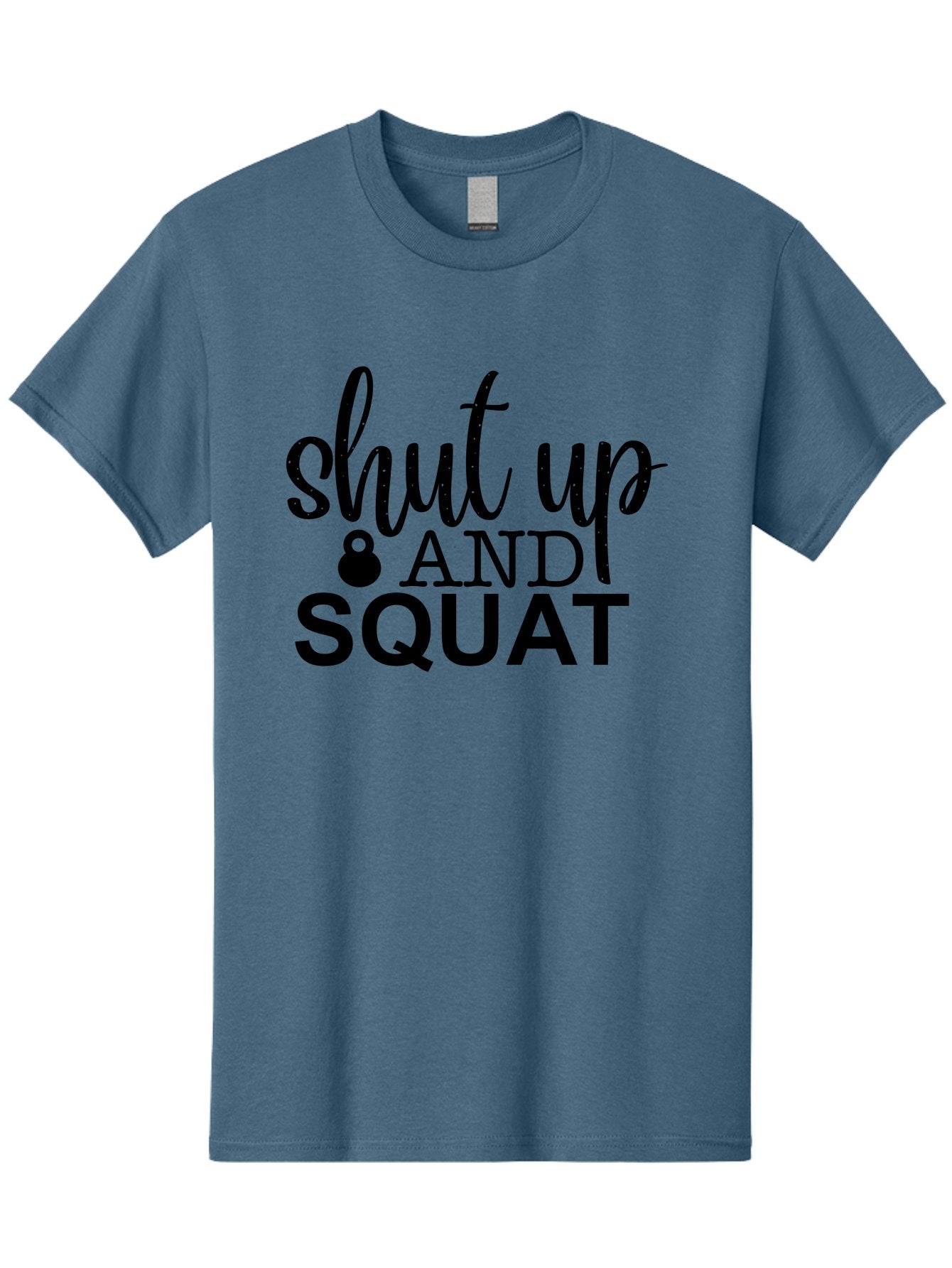 Shut-Up-And-Squat Men'S Graphic Tee, 100% Cotton, Comfortable Casual Summer Wear, Machine Washable, Motivational Quote, Fitness Inspiration, Workout Phrase, Gym Slogan, Squat Exercise, Kettlebell, Weightlifting, Strength Training, Aad475