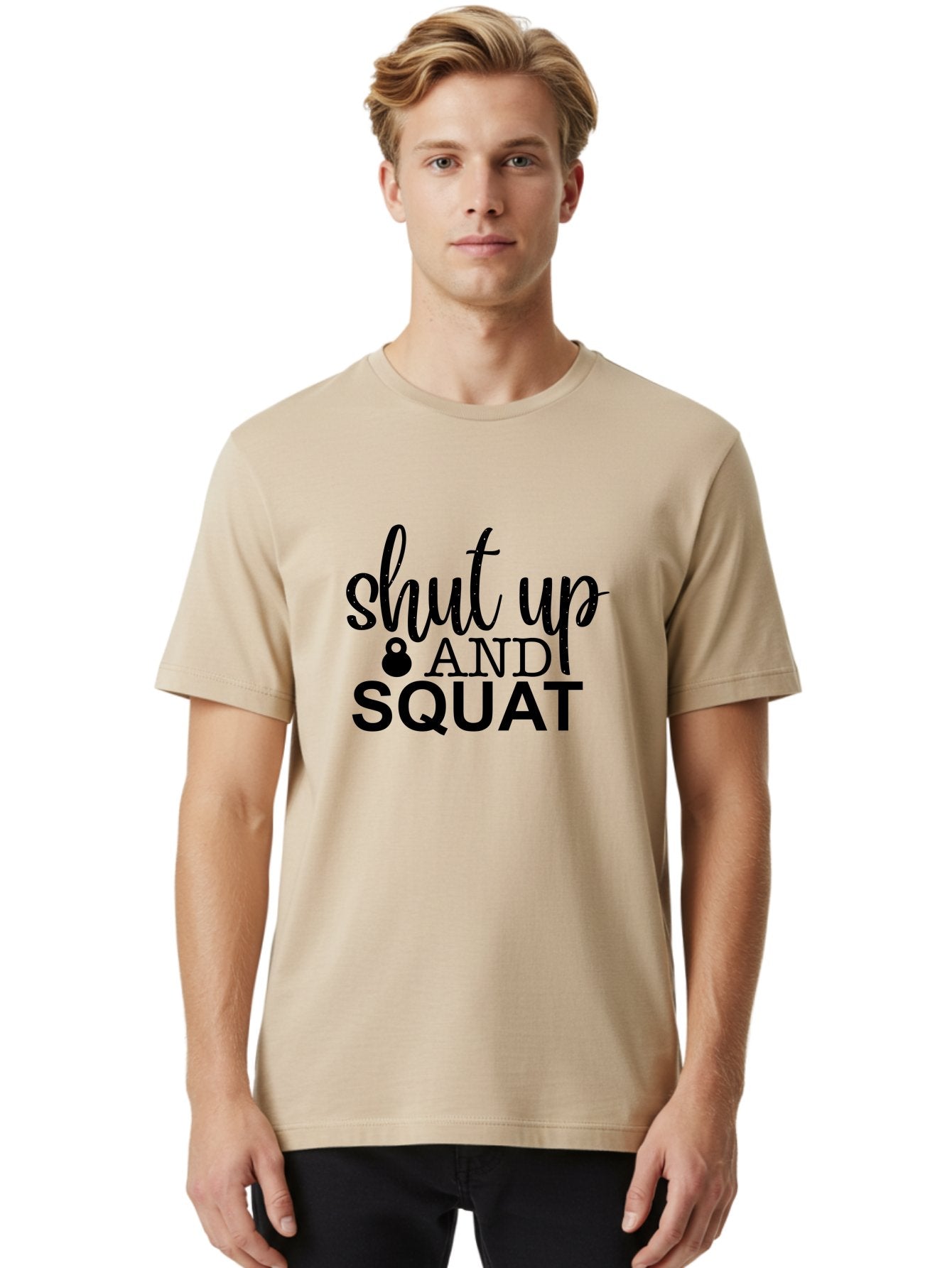 Shut-Up-And-Squat Men'S Graphic Tee, 100% Cotton, Comfortable Casual Summer Wear, Machine Washable, Motivational Quote, Fitness Inspiration, Workout Phrase, Gym Slogan, Squat Exercise, Kettlebell, Weightlifting, Strength Training, Aad475 26