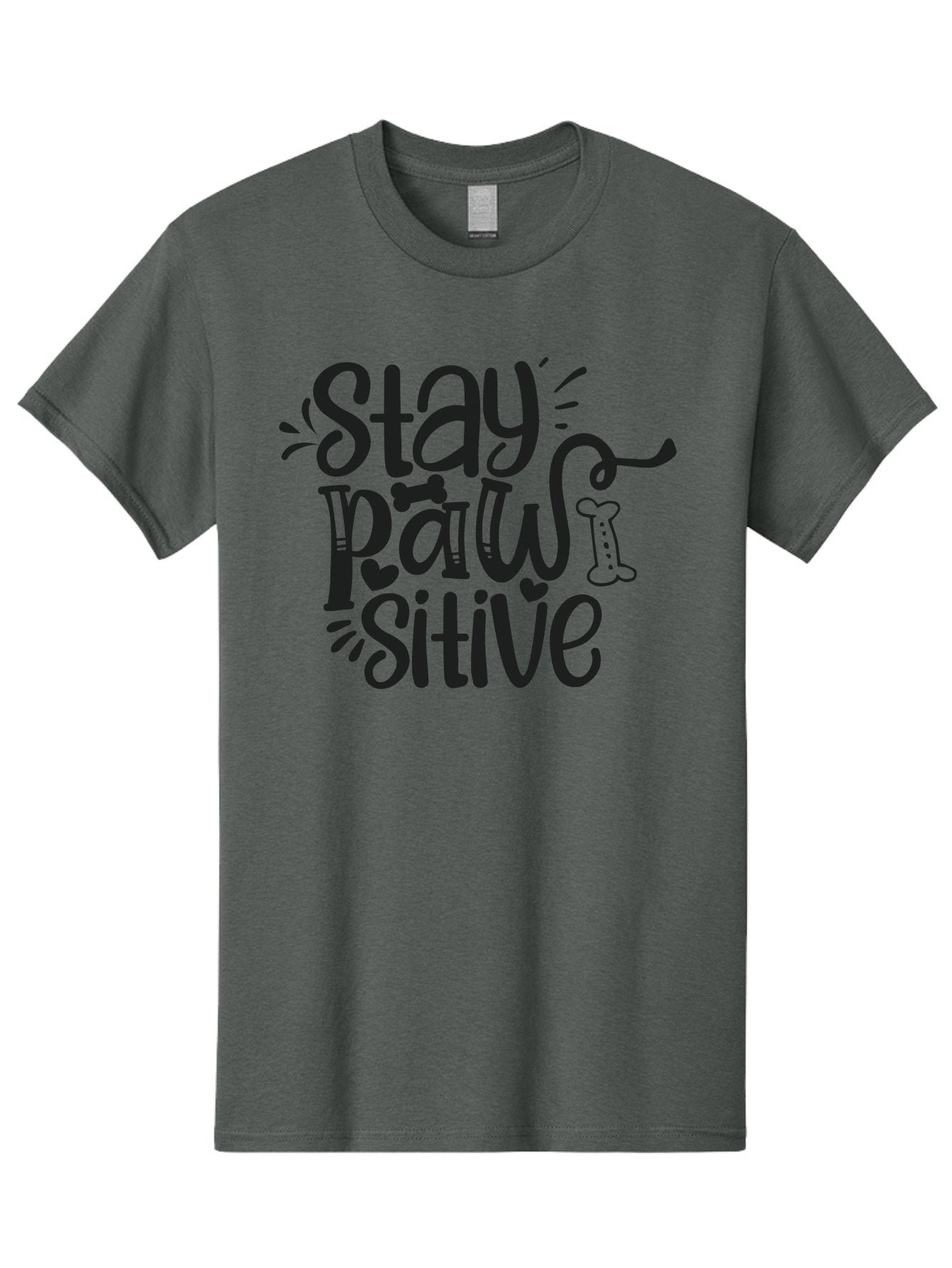 Stay-Paw-Sitive Men'S Graphic Tee, 100% Cotton, Comfortable Casual Summer Wear, Machine Washable, Dog Lover Quote, Positivity, Motivational Phrase, Paw Print, Dog Bones, Funny Dog Saying, Inspirational Quote, Pet Love, Stay Positive Aad482 9