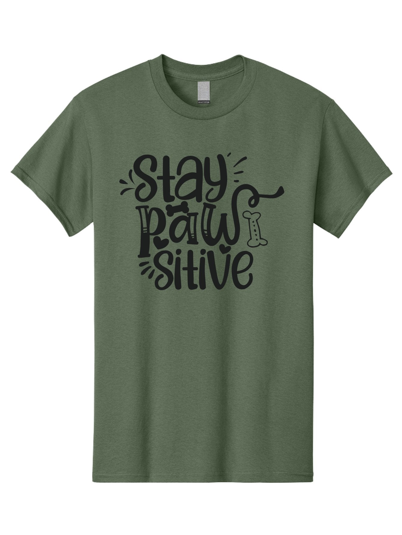 Stay-Paw-Sitive Men'S Graphic Tee, 100% Cotton, Comfortable Casual Summer Wear, Machine Washable, Dog Lover Quote, Positivity, Motivational Phrase, Paw Print, Dog Bones, Funny Dog Saying, Inspirational Quote, Pet Love, Stay Positive Aad482