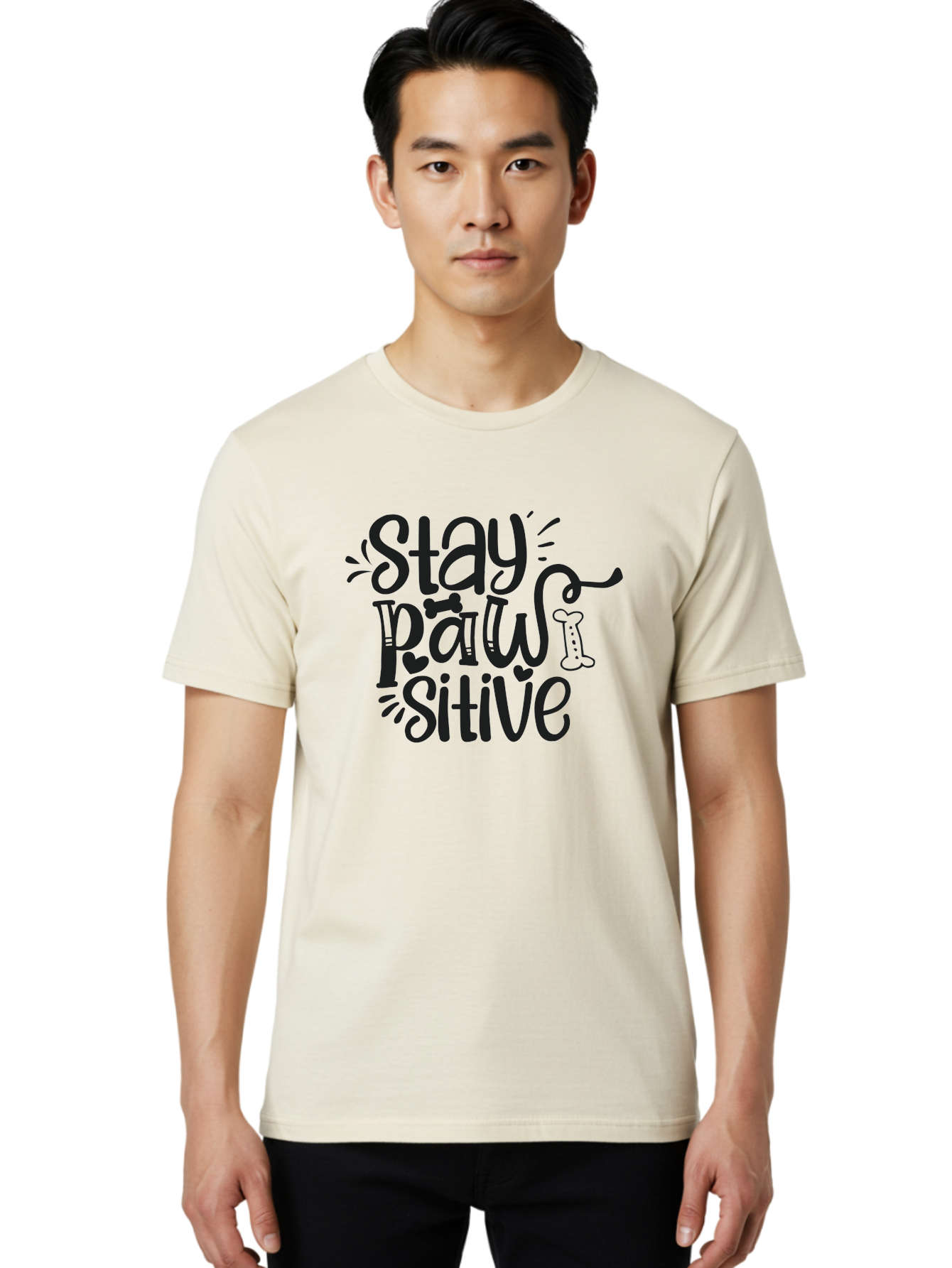 Stay-Paw-Sitive Men'S Graphic Tee, 100% Cotton, Comfortable Casual Summer Wear, Machine Washable, Dog Lover Quote, Positivity, Motivational Phrase, Paw Print, Dog Bones, Funny Dog Saying, Inspirational Quote, Pet Love, Stay Positive Aad482 30