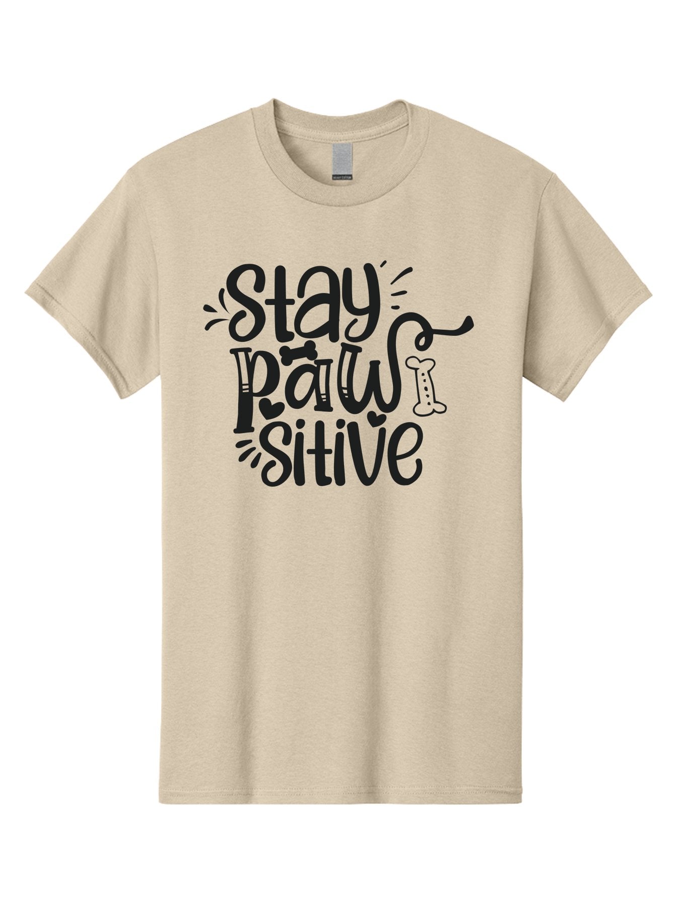 Stay-Paw-Sitive Men'S Graphic Tee, 100% Cotton, Comfortable Casual Summer Wear, Machine Washable, Dog Lover Quote, Positivity, Motivational Phrase, Paw Print, Dog Bones, Funny Dog Saying, Inspirational Quote, Pet Love, Stay Positive Aad482