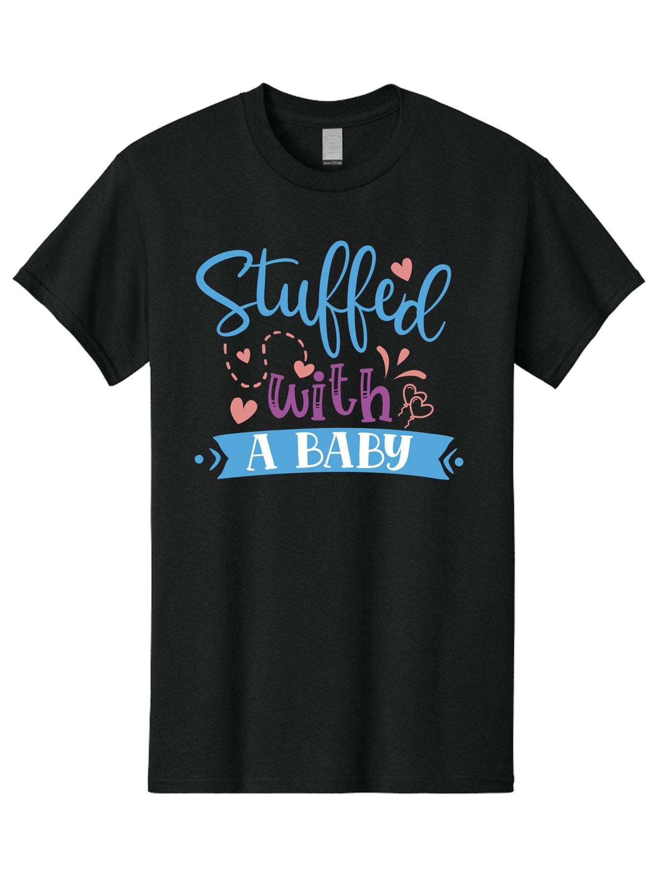 Stuffed-With-A-Baby Men'S Graphic Tee, 100% Cotton, Comfortable Casual Summer Wear, Machine Washable, Funny Pregnancy Announcement, Cute Baby Reveal, Playful Typography, Pink And Blue Hearts, Baby On Board, Sweet Designs, Gift Ideas Aad484 3