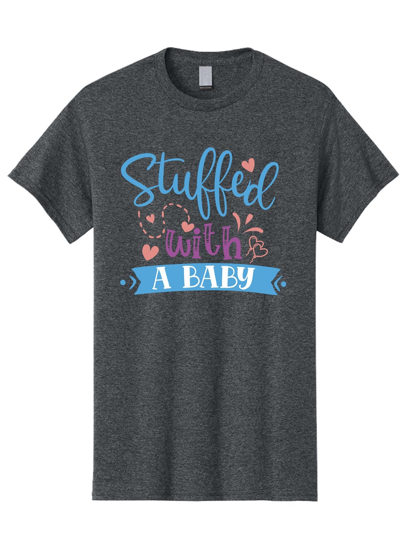 Stuffed-With-A-Baby Men'S Graphic Tee, 100% Cotton, Comfortable Casual Summer Wear, Machine Washable, Funny Pregnancy Announcement, Cute Baby Reveal, Playful Typography, Pink And Blue Hearts, Baby On Board, Sweet Designs, Gift Ideas Aad484 11