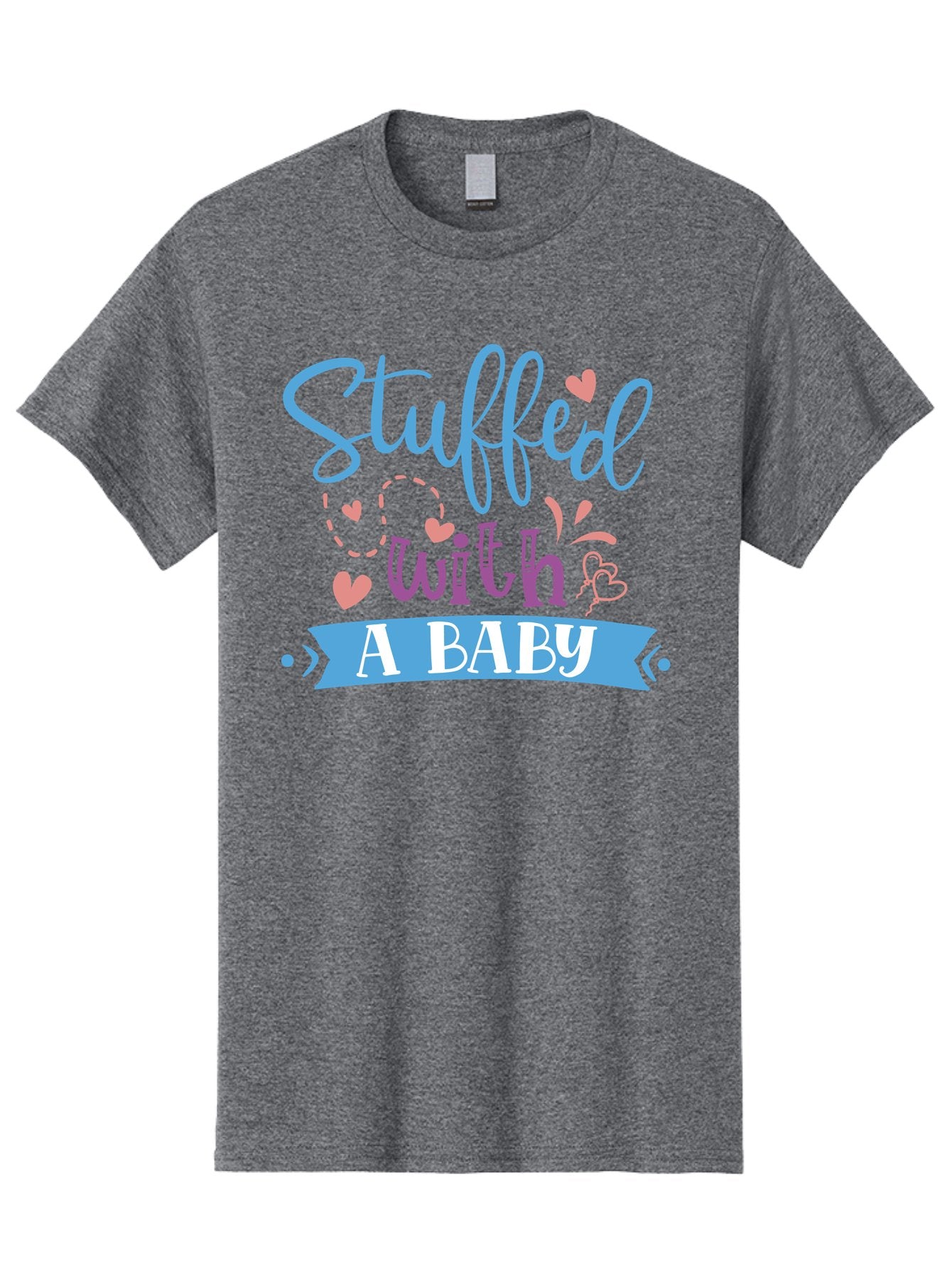 Stuffed-With-A-Baby Men'S Graphic Tee, 100% Cotton, Comfortable Casual Summer Wear, Machine Washable, Funny Pregnancy Announcement, Cute Baby Reveal, Playful Typography, Pink And Blue Hearts, Baby On Board, Sweet Designs, Gift Ideas Aad484 6