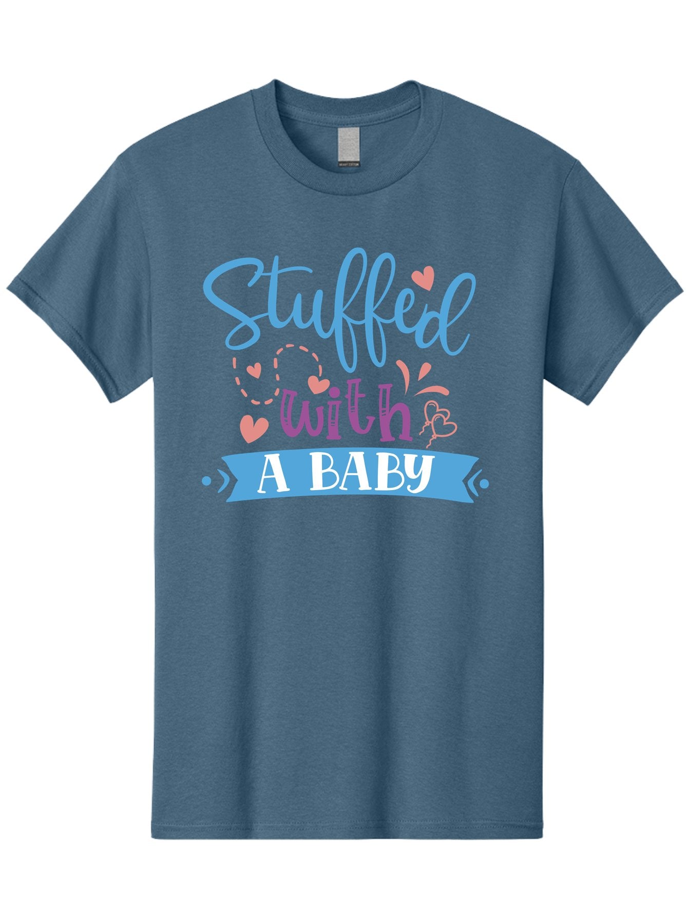 Stuffed-With-A-Baby Men'S Graphic Tee, 100% Cotton, Comfortable Casual Summer Wear, Machine Washable, Funny Pregnancy Announcement, Cute Baby Reveal, Playful Typography, Pink And Blue Hearts, Baby On Board, Sweet Designs, Gift Ideas Aad484 8