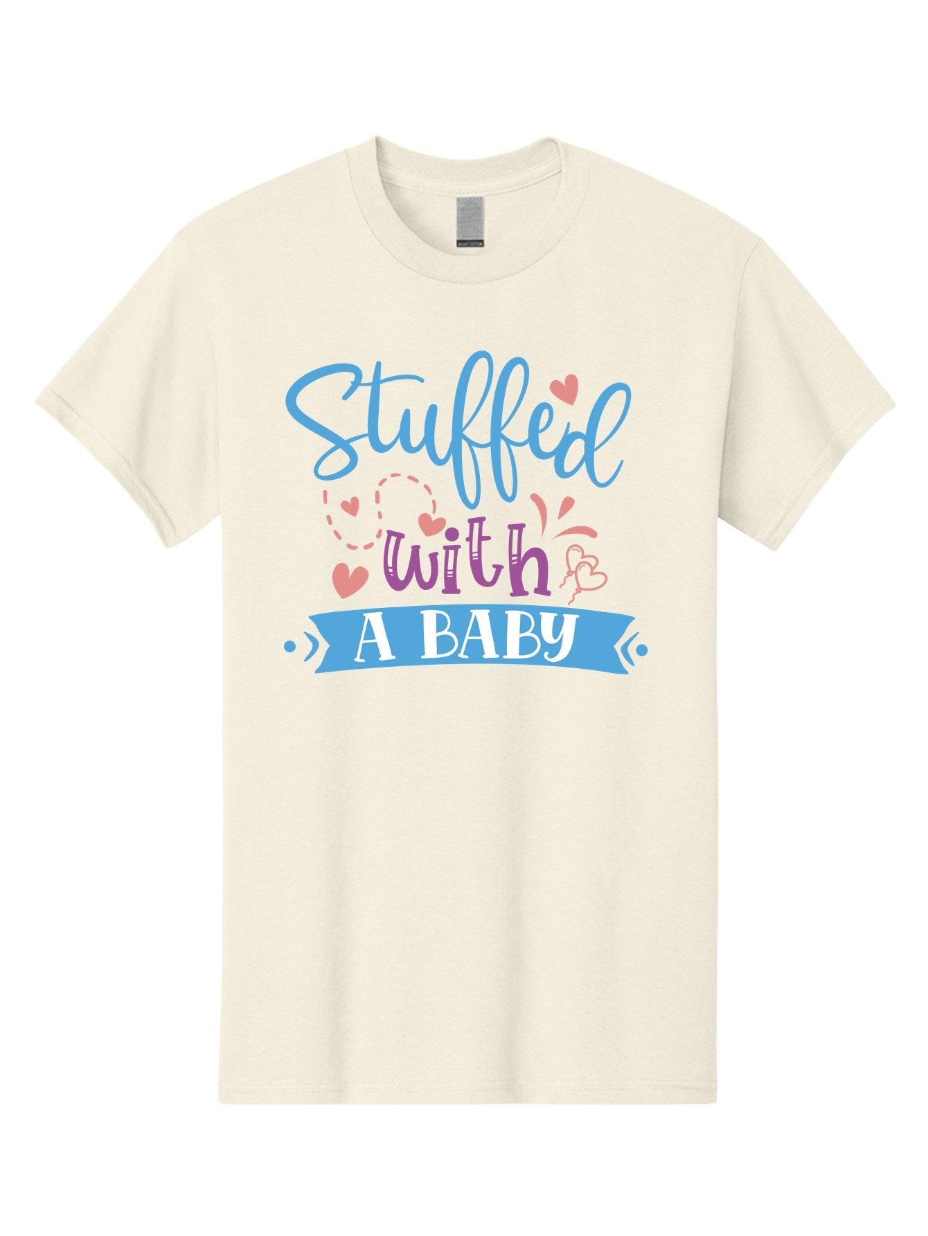 Stuffed-With-A-Baby Men'S Graphic Tee, 100% Cotton, Comfortable Casual Summer Wear, Machine Washable, Funny Pregnancy Announcement, Cute Baby Reveal, Playful Typography, Pink And Blue Hearts, Baby On Board, Sweet Designs, Gift Ideas Aad484 10