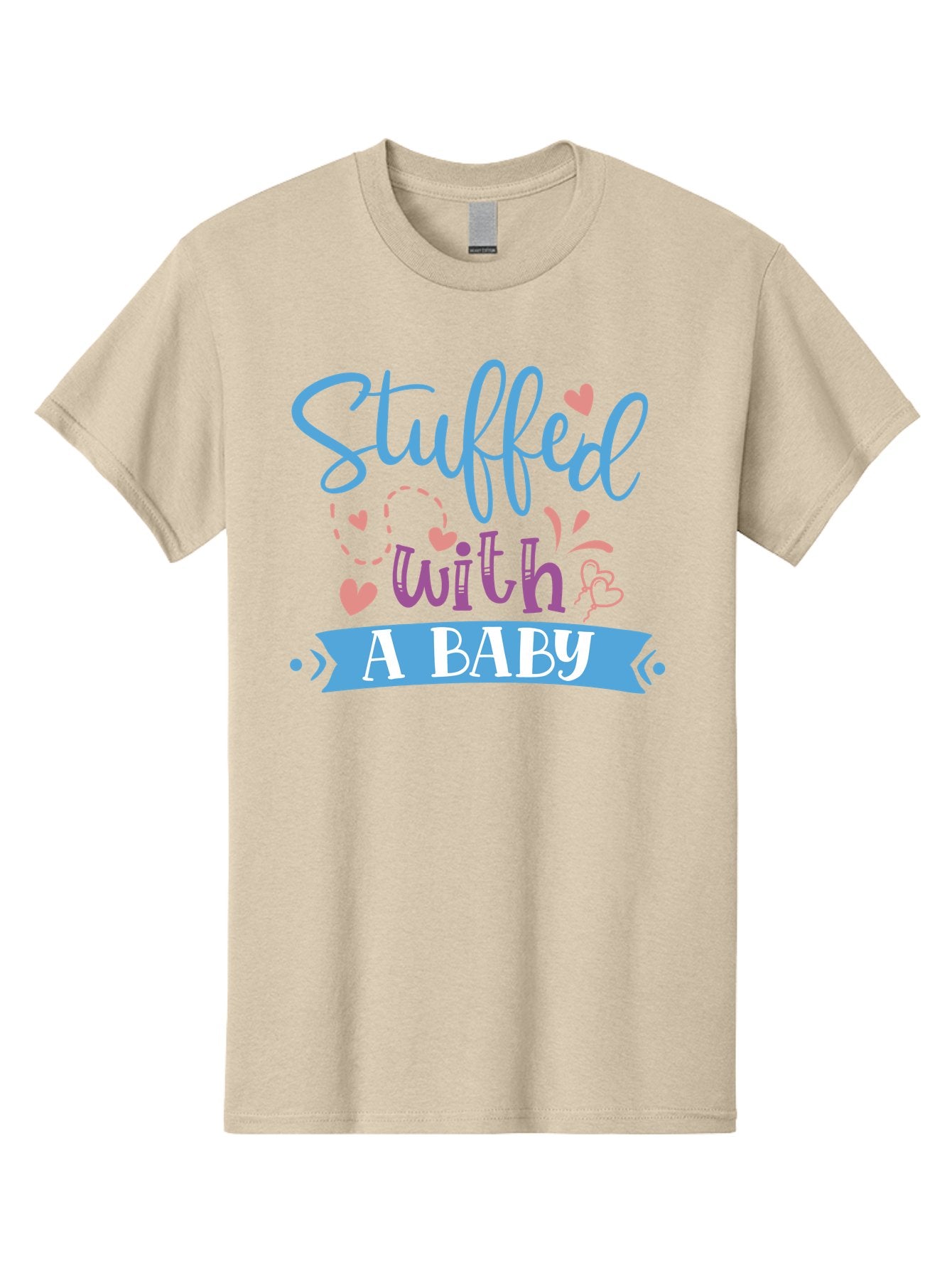 Stuffed-With-A-Baby Men'S Graphic Tee, 100% Cotton, Comfortable Casual Summer Wear, Machine Washable, Funny Pregnancy Announcement, Cute Baby Reveal, Playful Typography, Pink And Blue Hearts, Baby On Board, Sweet Designs, Gift Ideas Aad484 5
