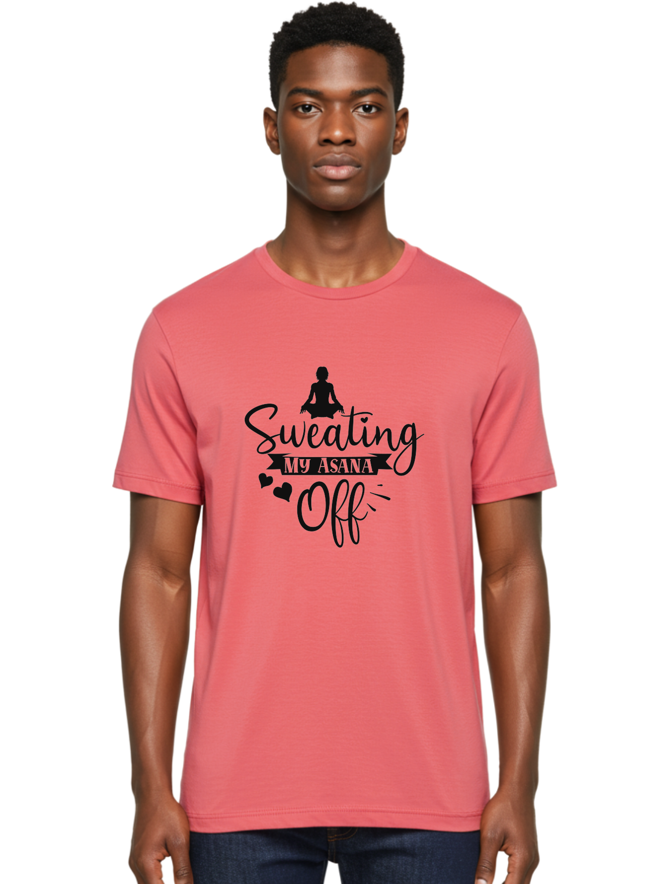 Sweating-My-Asana-Off Men'S Graphic Tee, 100% Cotton, Comfortable Casual Summer Wear, Machine Washable, Yoga, Meditation, Fitness, Wellness, Mindfulness, Relaxation, Self-Care, Health, Black Silhouette, Love Hearts Aad490 12