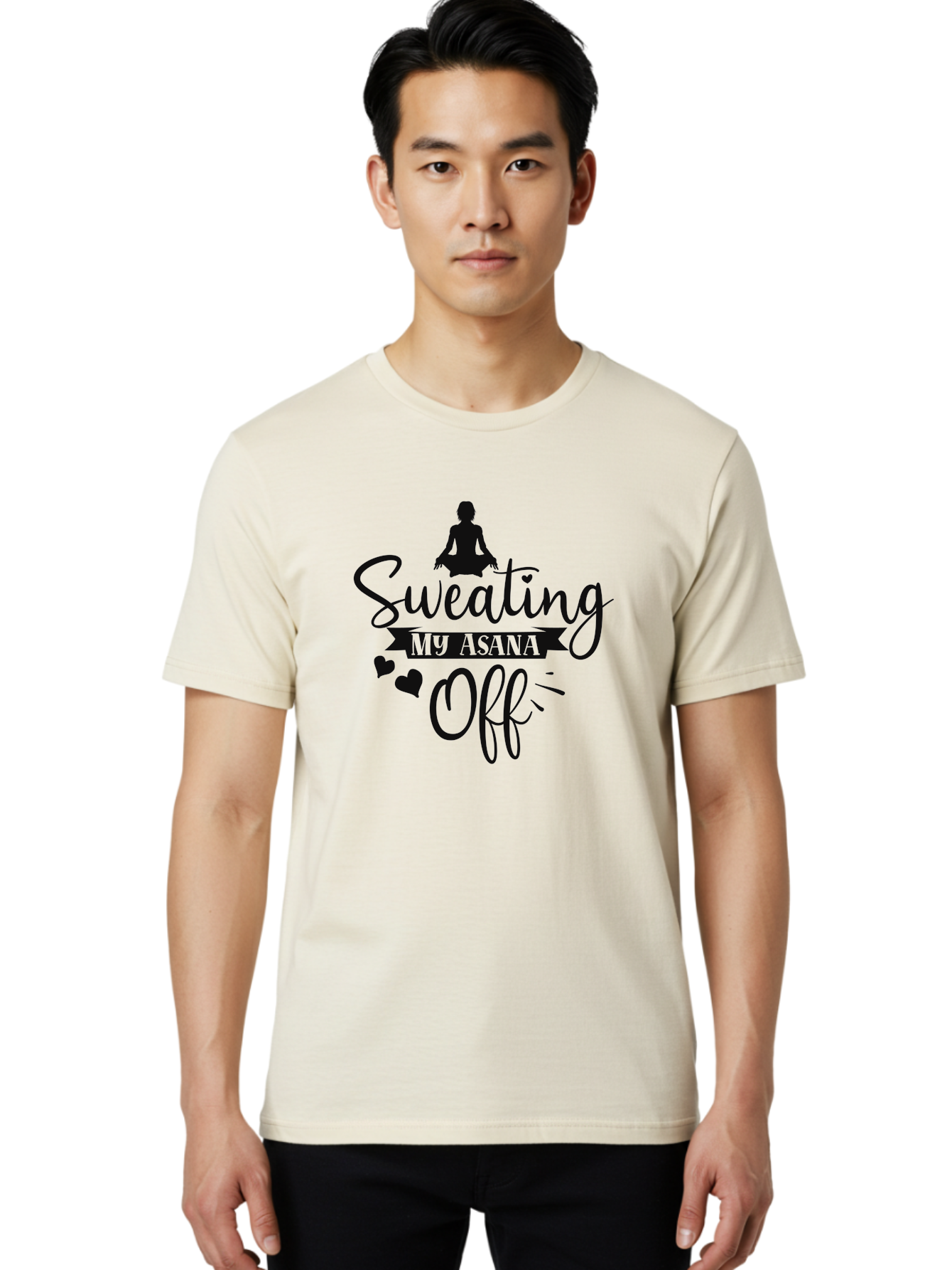 Sweating-My-Asana-Off Men'S Graphic Tee, 100% Cotton, Comfortable Casual Summer Wear, Machine Washable, Yoga, Meditation, Fitness, Wellness, Mindfulness, Relaxation, Self-Care, Health, Black Silhouette, Love Hearts Aad490 20