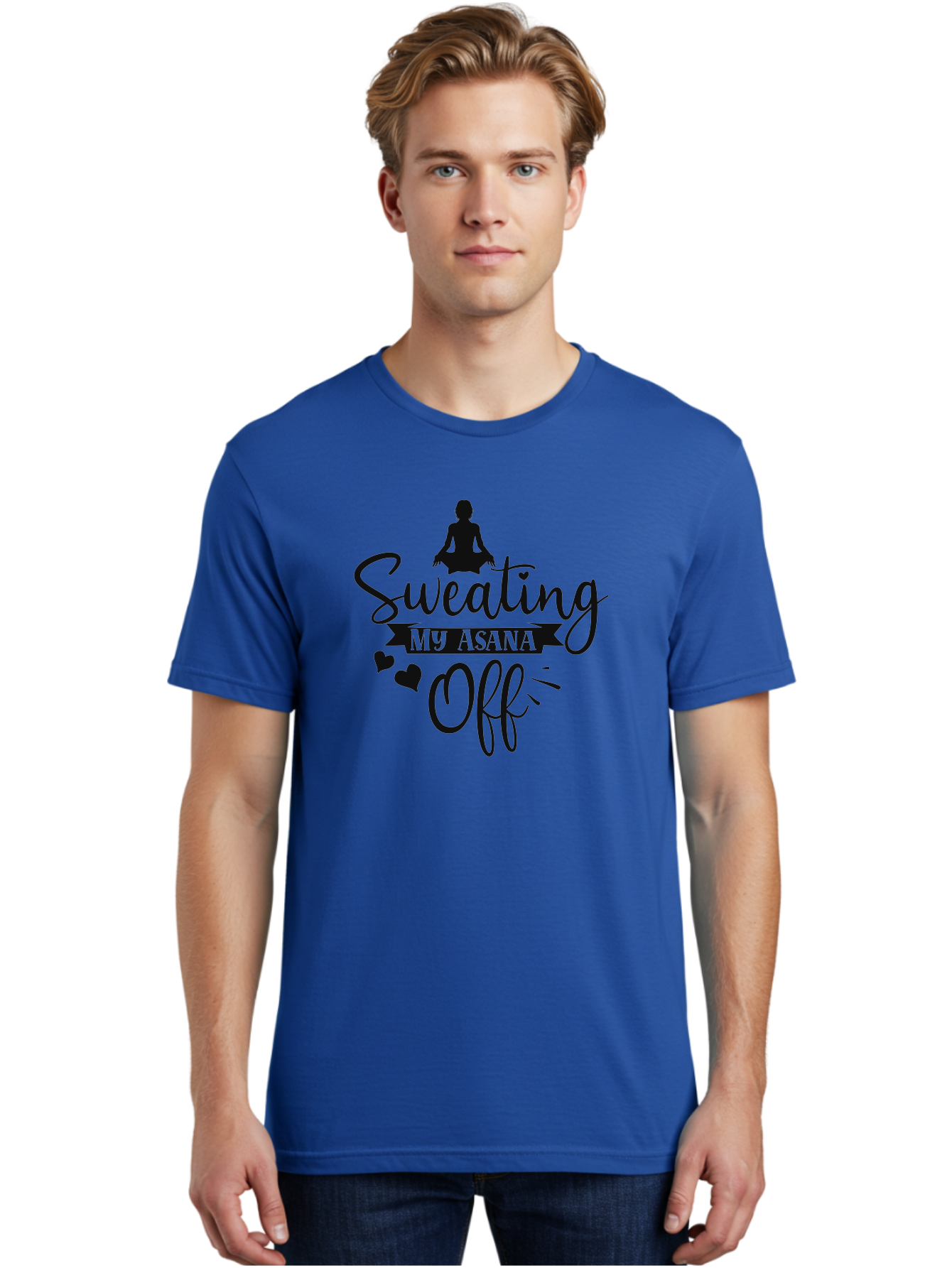 Sweating-My-Asana-Off Men'S Graphic Tee, 100% Cotton, Comfortable Casual Summer Wear, Machine Washable, Yoga, Meditation, Fitness, Wellness, Mindfulness, Relaxation, Self-Care, Health, Black Silhouette, Love Hearts Aad490 30