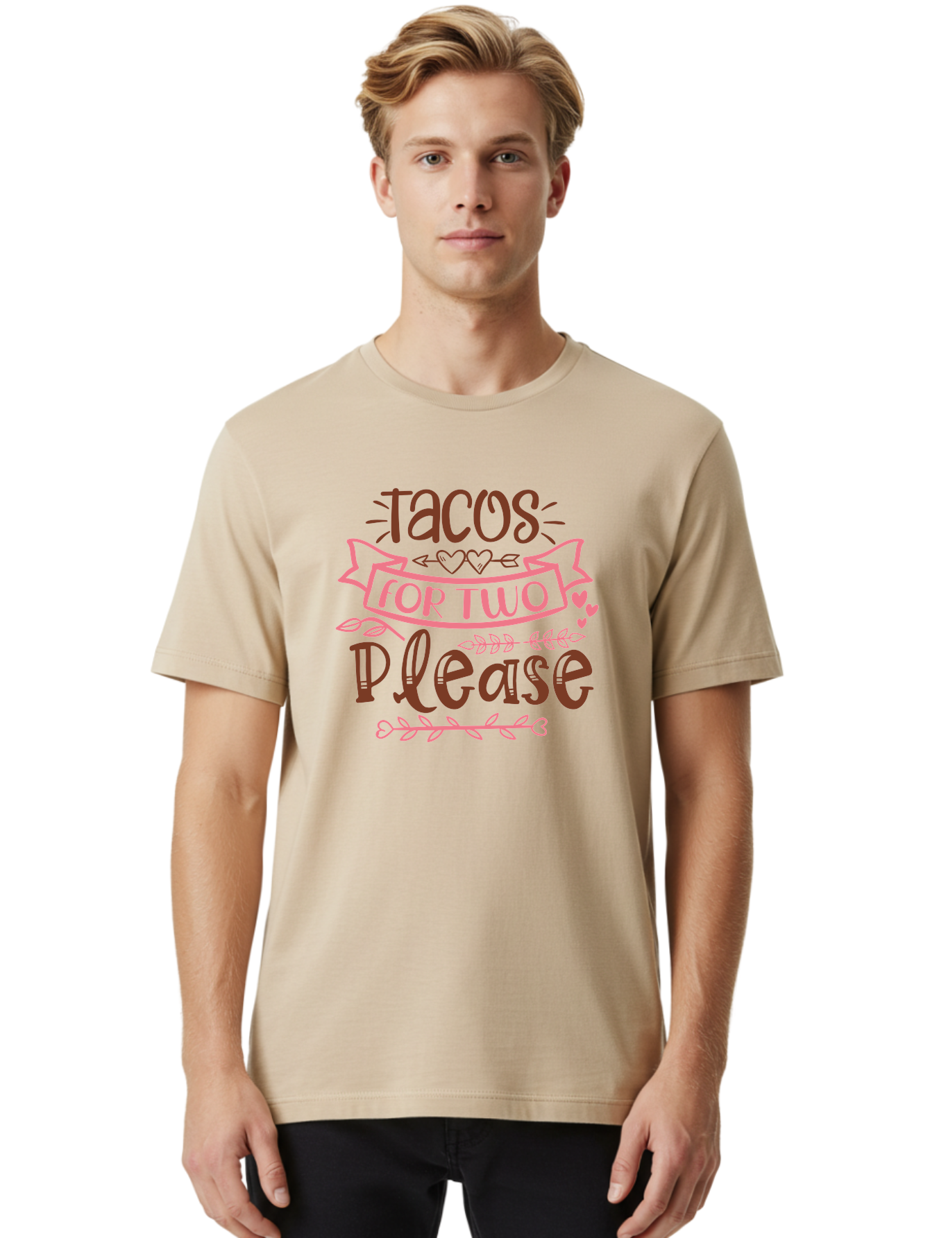 Tacos-For-Two-Please Men'S Graphic Tee, 100% Cotton, Comfortable Casual Summer Wear, Machine Washable, Tacos For Two, Romantic Dinner, Foodie Gift, Taco Love, Couple'S Quote, Dinner For Two, Love Hearts, Valentine'S Day Aad491 6