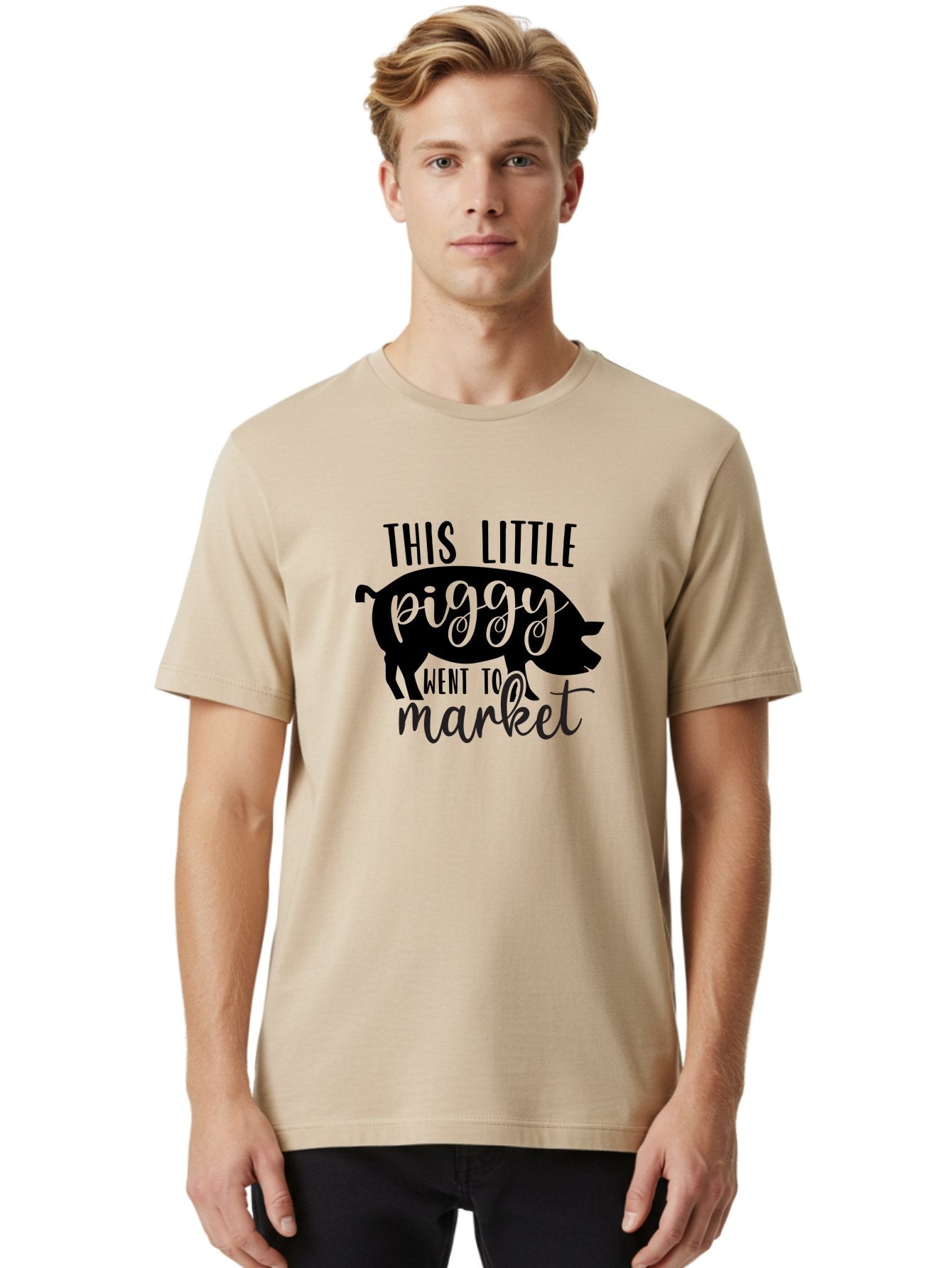 This-Little-Piggy Men'S Graphic Tee, 100% Cotton, Comfortable Casual Summer Wear, Machine Washable, Funny Pig Design, Piggy Graphics, Market Pig, Cute Pig Art, Pig Silhouette, Nursery Rhyme Quote, Playful Pig Illustration Aad494 24