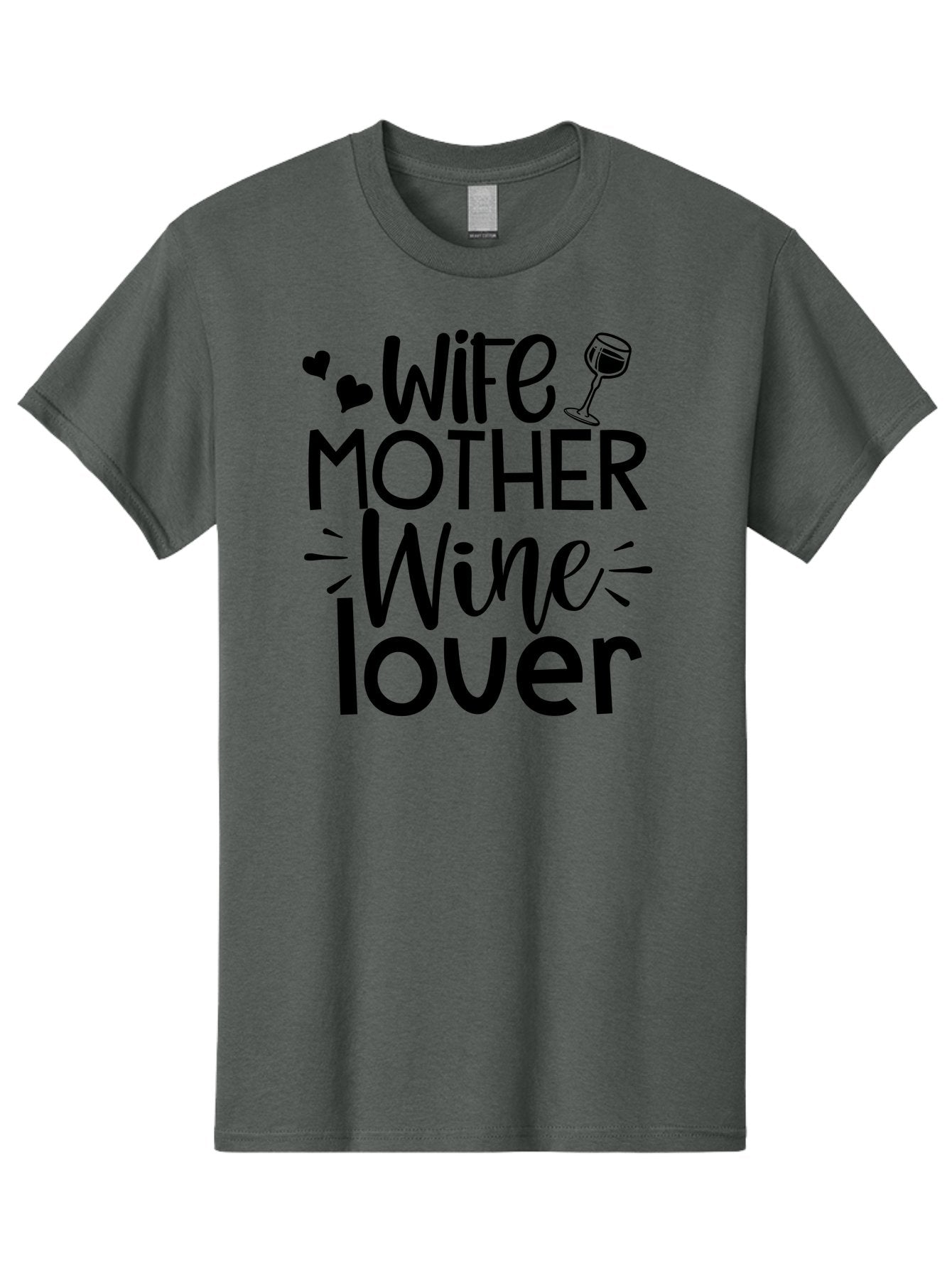 Wife-Mother-Wine-Lover Men'S Graphic Tee, 100% Cotton, Comfortable Casual Summer Wear, Machine Washable, Wife Mother Wine Lover, Wine Lover Quote, Funny Mom Quote, Humorous Wine Saying, Black Text Graphic, Wine Glass Illustration, Heart Symbol Aad502