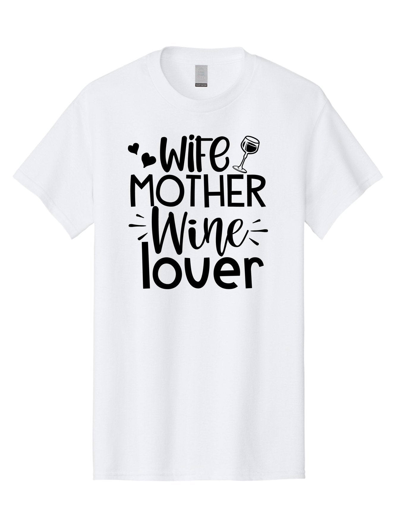 Wife-Mother-Wine-Lover Men'S Graphic Tee, 100% Cotton, Comfortable Casual Summer Wear, Machine Washable, Wife Mother Wine Lover, Wine Lover Quote, Funny Mom Quote, Humorous Wine Saying, Black Text Graphic, Wine Glass Illustration, Heart Symbol Aad502 5
