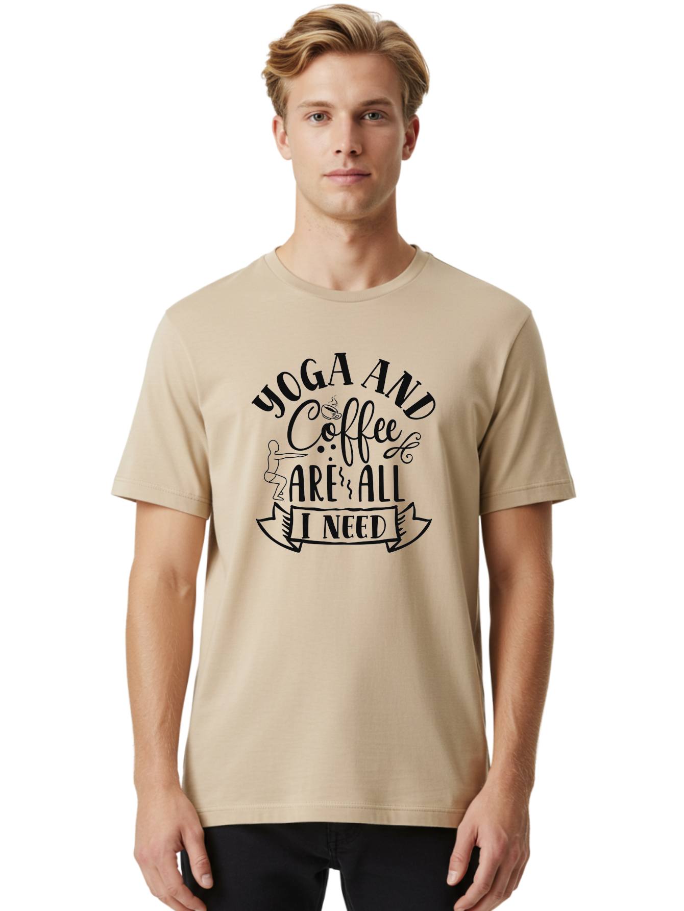 Yoga-And-Coffee-Are-All-I-Need Men'S Graphic Tee, 100% Cotton, Comfortable Casual Summer Wear, Machine Washable, Yoga And Coffee, Coffee Lover, Yoga Enthusiast, Mindfulness, Wellness, Relaxation, Coffee Break, Yoga Practice, Aad510 28
