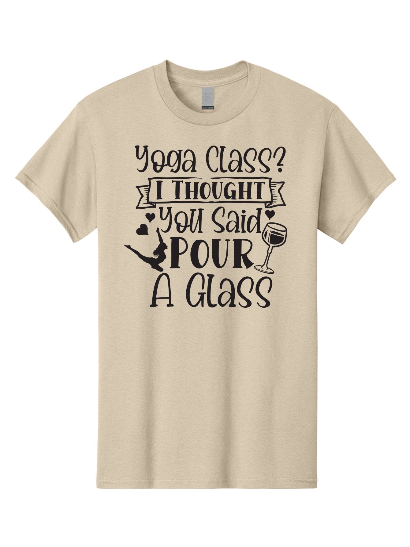 Yoga-Class-I-Thought-You-Said-Pour-A-Glass Men'S Graphic Tee, 100% Cotton, Comfortable Casual Summer Wear, Machine Washable, Yoga Humor, Funny Quote, Wine And Yoga, Pun, Humor Graphic, Wine Lover, Yoga Enthusiast, Witty Saying, Playful Design, Aad514 14