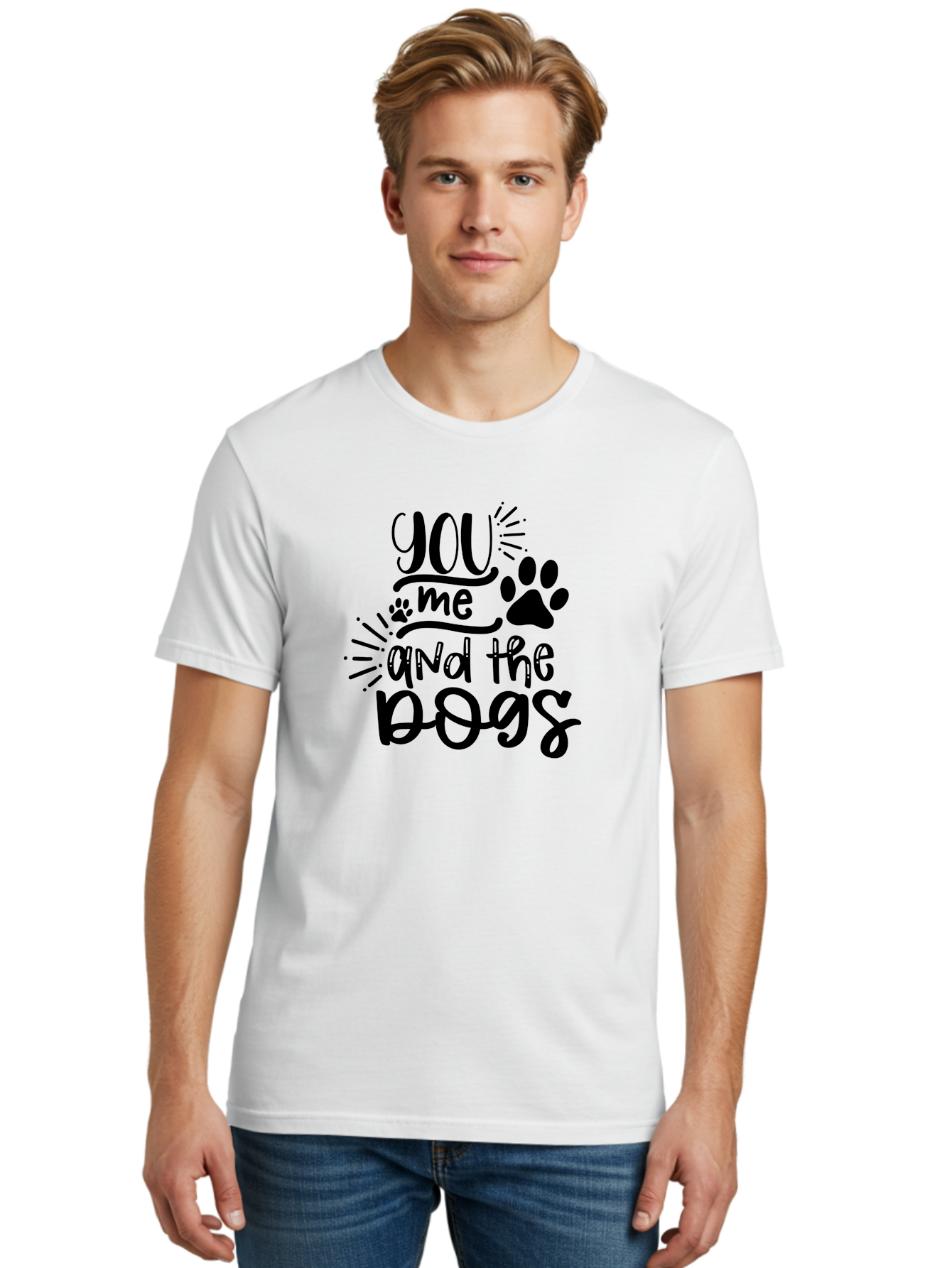 You-Me-And-The-Dogs Men'S Graphic Tee, 100% Cotton, Comfortable Casual Summer Wear, Machine Washable, Cute Dog Quote, Funny Dog Sayings, Dog Lover Gift, Paw Print Design, Dog Mom Quote, Dog Dad Quote, Pet Love, Dog Text Art Aad517 24