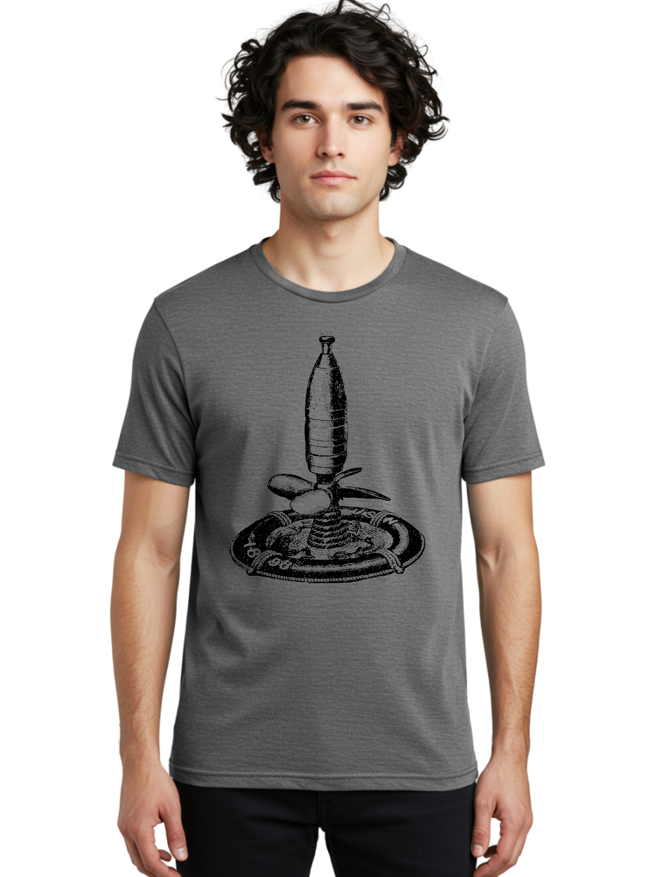 Bomb Men'S Graphic Tee, 100% Cotton, Comfortable Casual Summer Wear, Machine Washable, Explosive Device, Bomb Illustration, Vintage Artwork, Bomb On Plate, Coiled Spring, Detailed Engraving, Historical Graphic, War Symbol Aad519