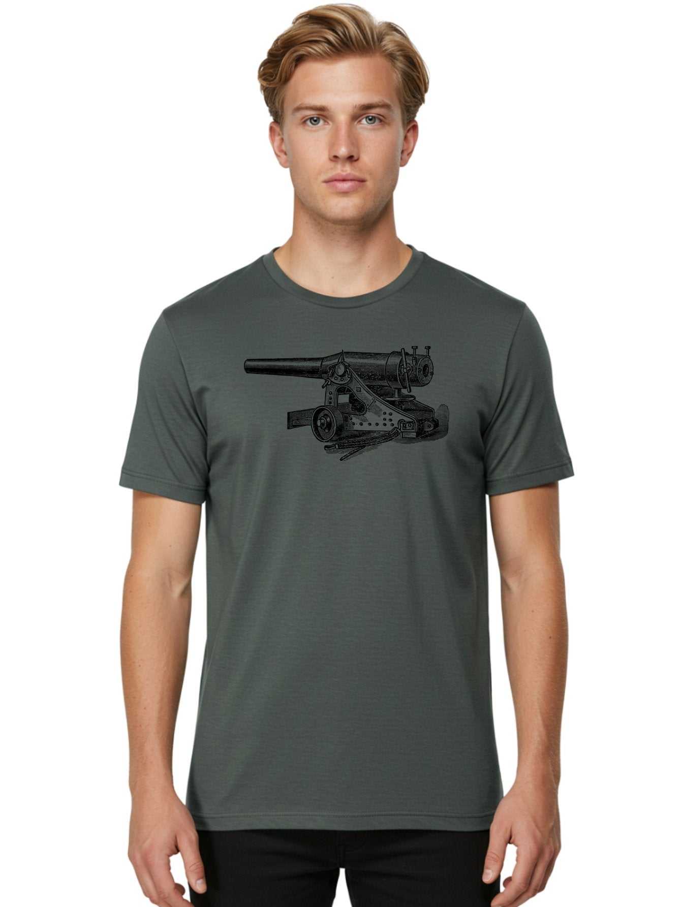 Cannon-Illustration Men'S Graphic Tee, 100% Cotton, Comfortable Casual Summer Wear, Machine Washable, Vintage Cannon, Historical Artillery, Antique Weapon, Military History, Classic Warfare, Detailed Engraving, Illustration Art Aad521 26