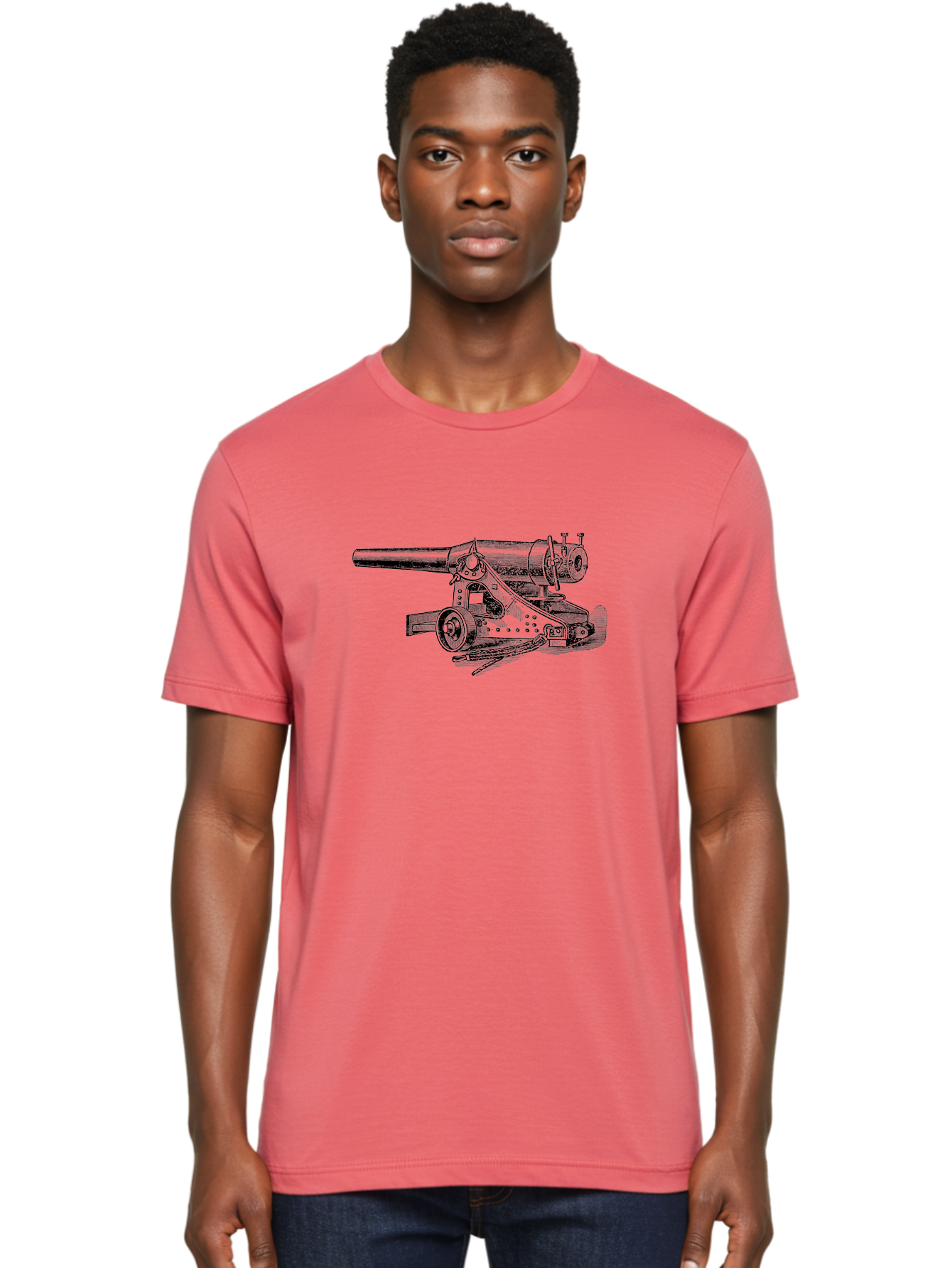 Cannon-Illustration Men'S Graphic Tee, 100% Cotton, Comfortable Casual Summer Wear, Machine Washable, Vintage Cannon, Historical Artillery, Antique Weapon, Military History, Classic Warfare, Detailed Engraving, Illustration Art Aad521 6