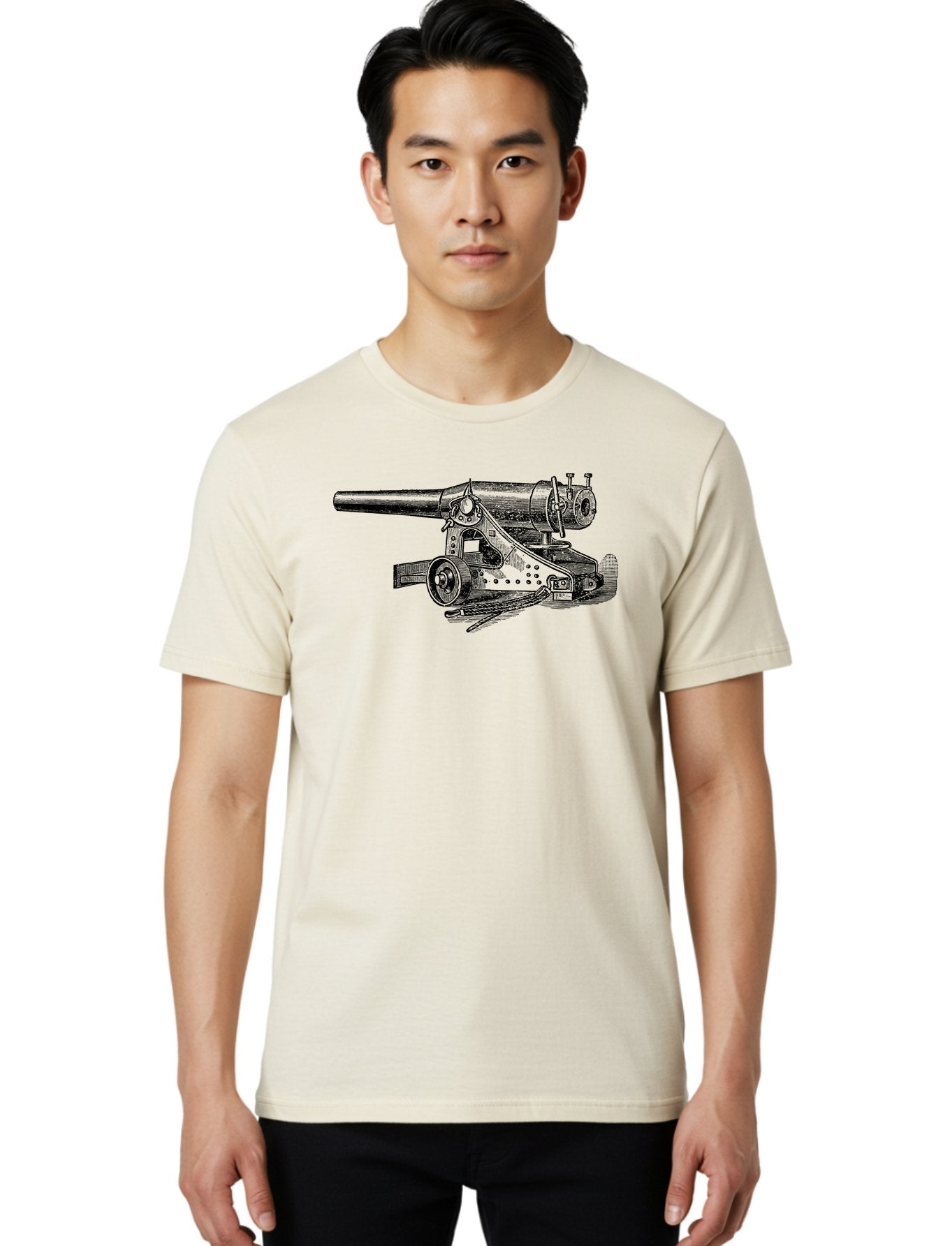 Cannon-Illustration Men'S Graphic Tee, 100% Cotton, Comfortable Casual Summer Wear, Machine Washable, Vintage Cannon, Historical Artillery, Antique Weapon, Military History, Classic Warfare, Detailed Engraving, Illustration Art Aad521 29