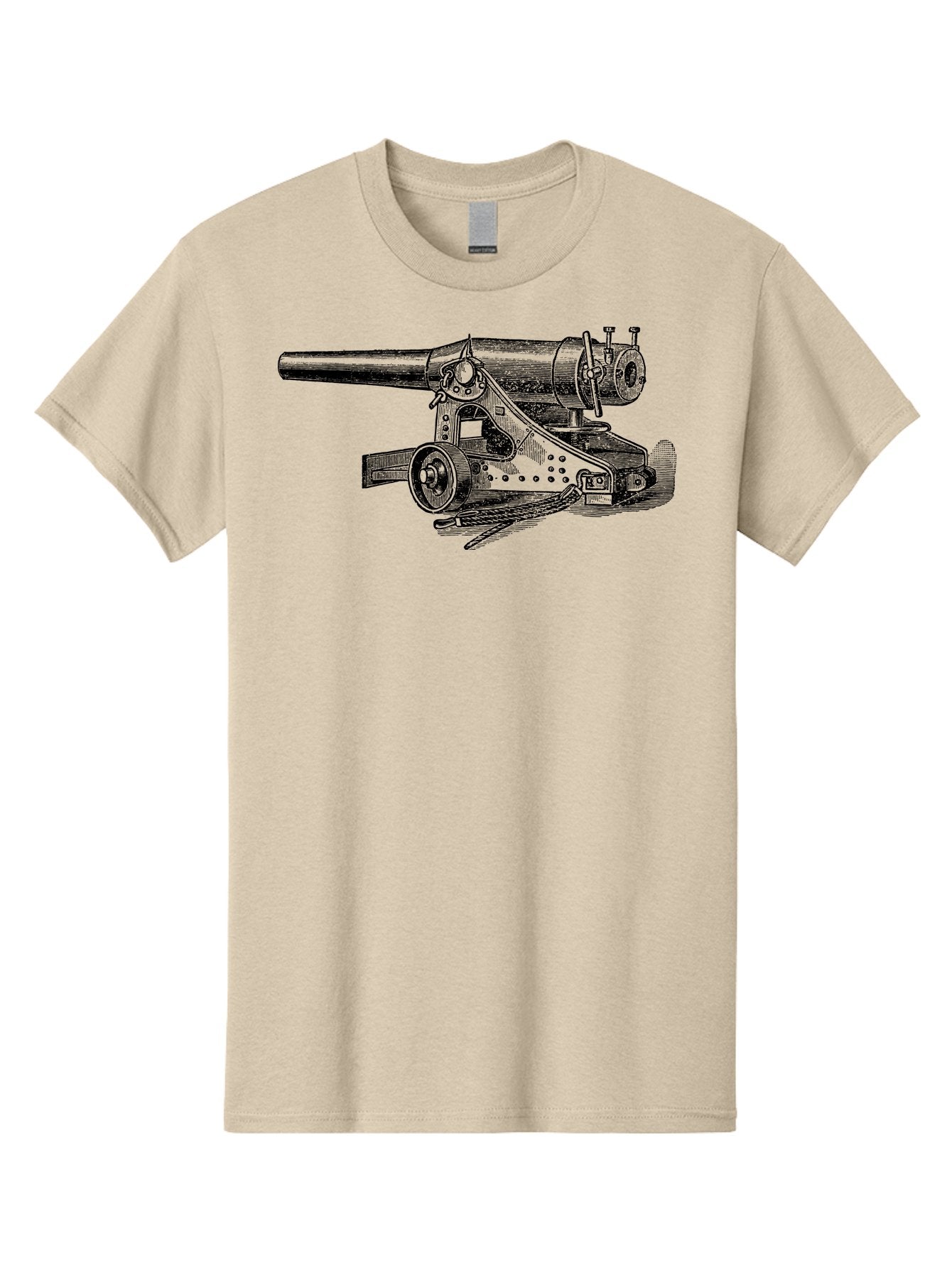 Cannon-Illustration Men'S Graphic Tee, 100% Cotton, Comfortable Casual Summer Wear, Machine Washable, Vintage Cannon, Historical Artillery, Antique Weapon, Military History, Classic Warfare, Detailed Engraving, Illustration Art Aad521 3