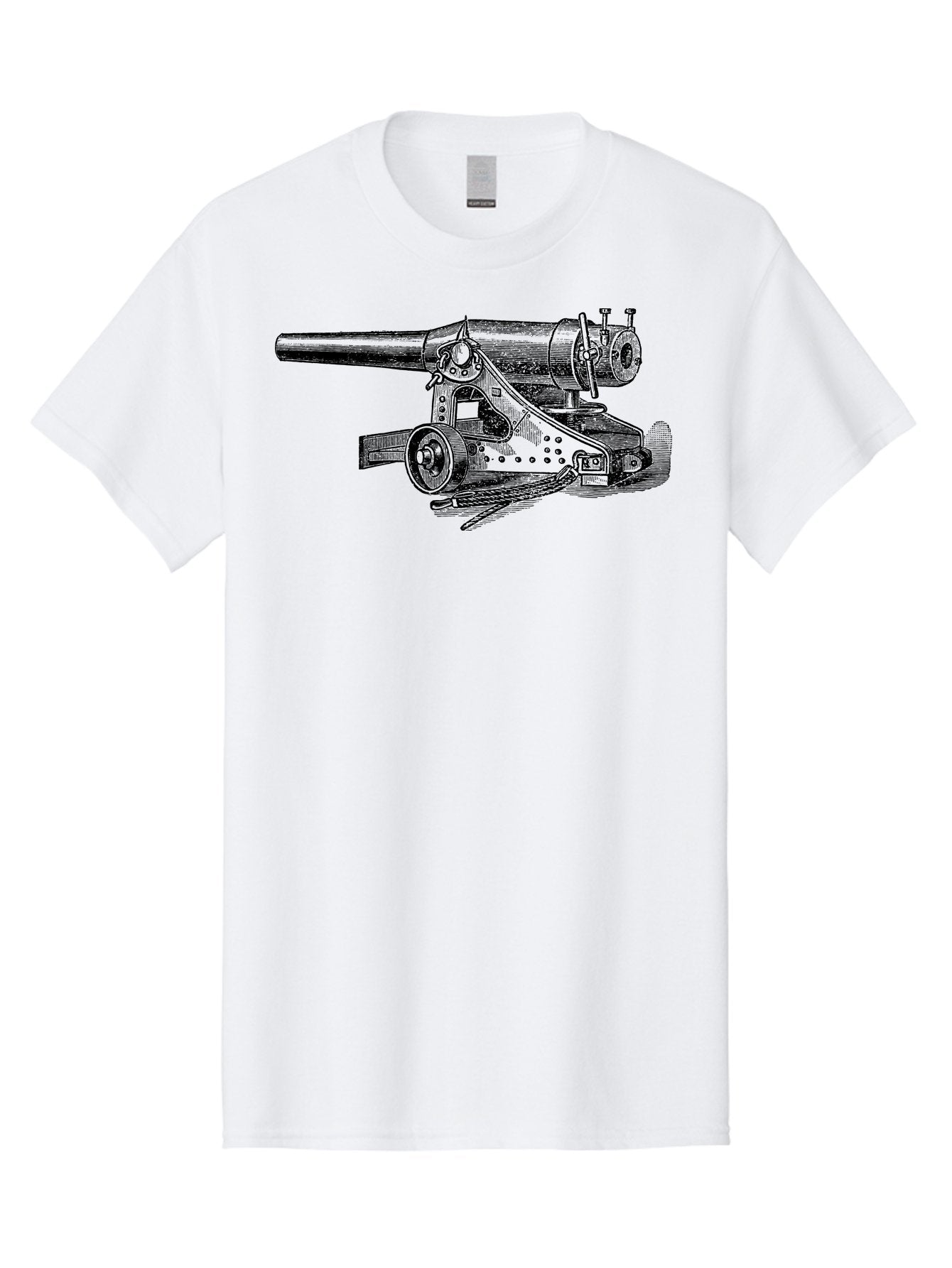 Cannon-Illustration Men'S Graphic Tee, 100% Cotton, Comfortable Casual Summer Wear, Machine Washable, Vintage Cannon, Historical Artillery, Antique Weapon, Military History, Classic Warfare, Detailed Engraving, Illustration Art Aad521