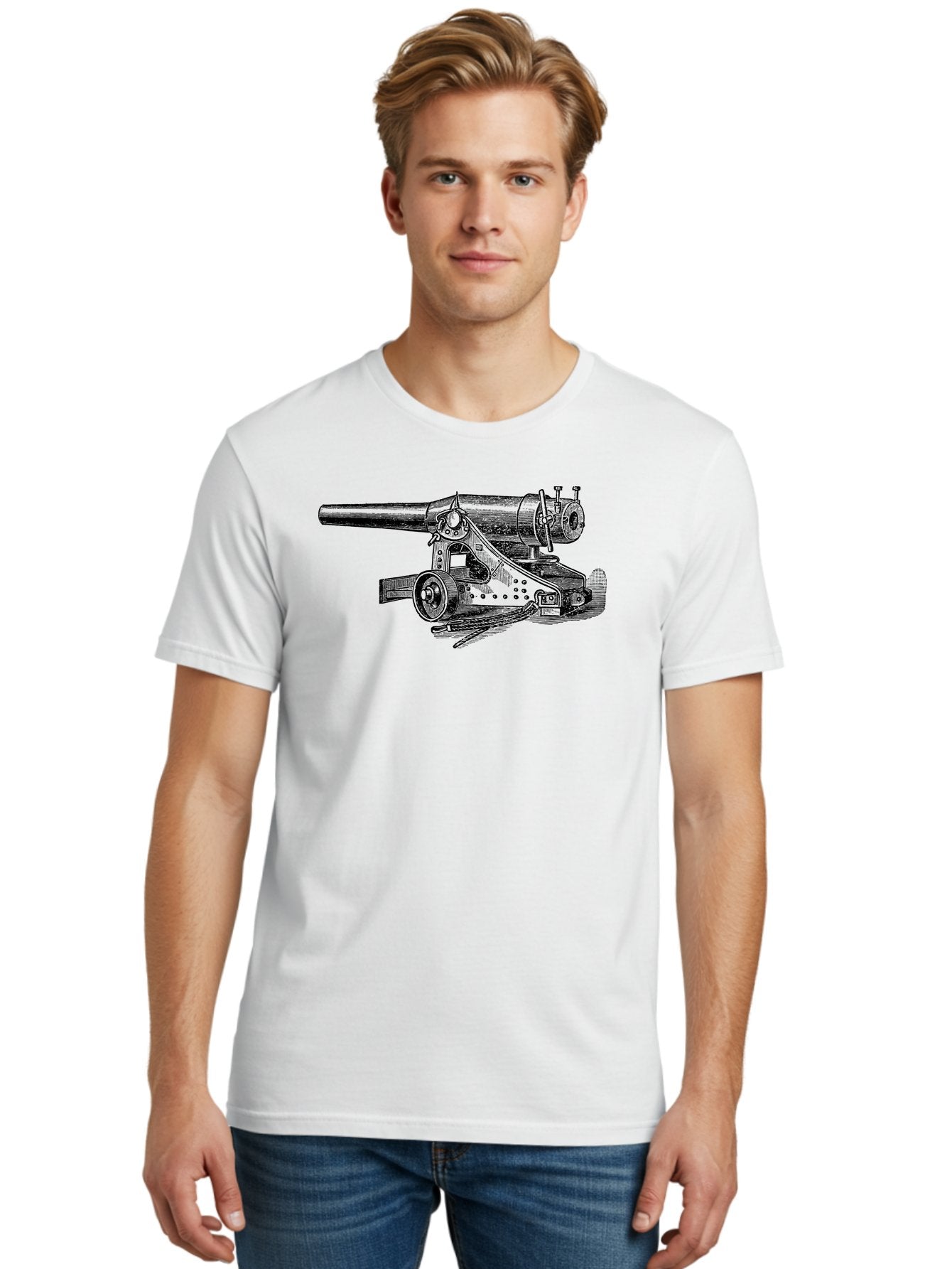 Cannon-Illustration Men'S Graphic Tee, 100% Cotton, Comfortable Casual Summer Wear, Machine Washable, Vintage Cannon, Historical Artillery, Antique Weapon, Military History, Classic Warfare, Detailed Engraving, Illustration Art Aad521 19