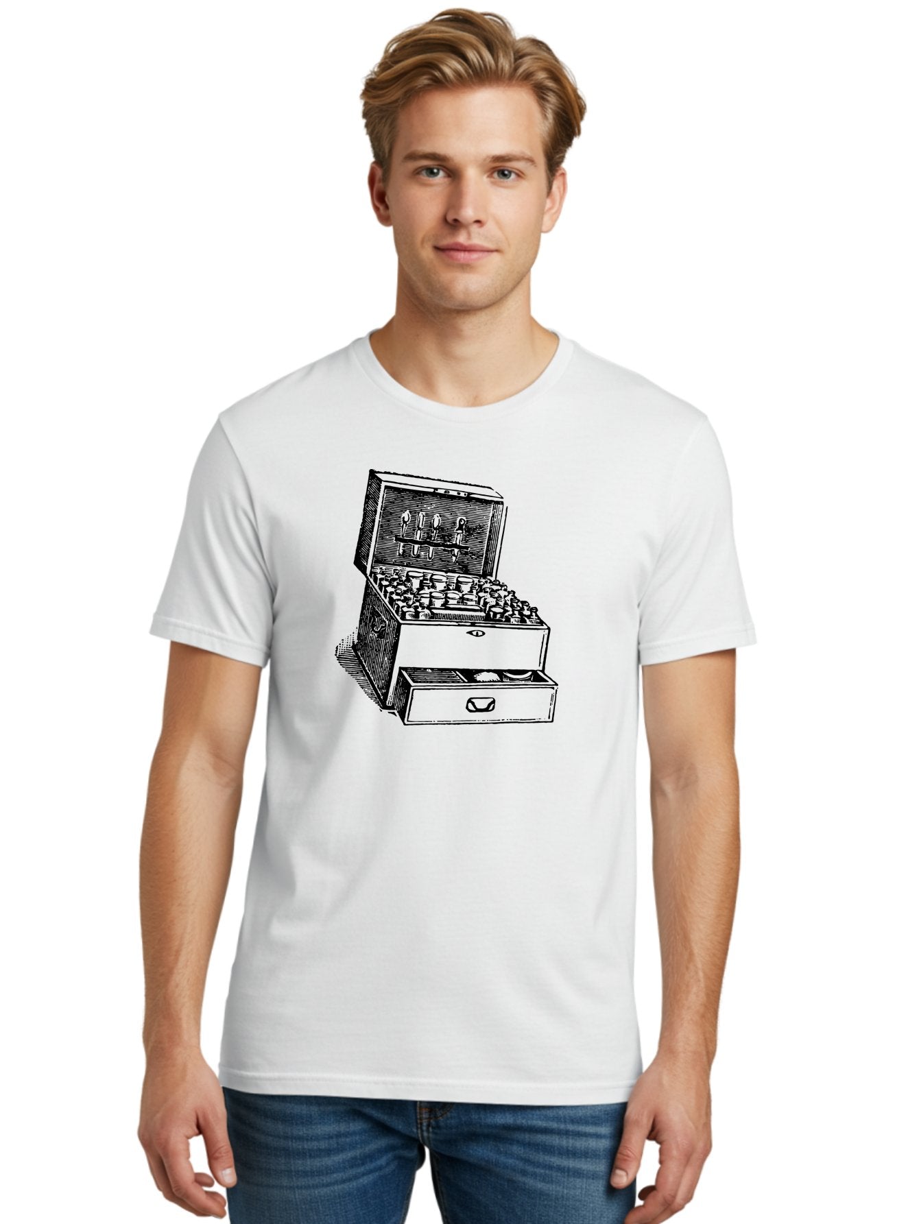 Chemist-Cabinet Men'S Graphic Tee, 100% Cotton, Comfortable Casual Summer Wear, Machine Washable, Vintage Apothecary, Medicine Storage, Old-Fashioned Remedies, Antique Medical Equipment, Wooden Chest, Medical History, Pharmacy Cabinet, Aad523 27