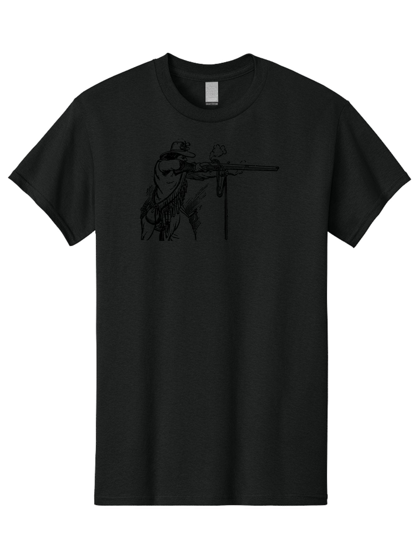 Cowboy-Firing-Rifle Men'S Graphic Tee, 100% Cotton, Comfortable Casual Summer Wear, Machine Washable, Cowboy Shooting Rifle, Western Art, Vintage Cowboy, Cowboy Hat, Rifle Smoke, Black And White Illustration, Cowboy Culture, Wild West Aad526 12