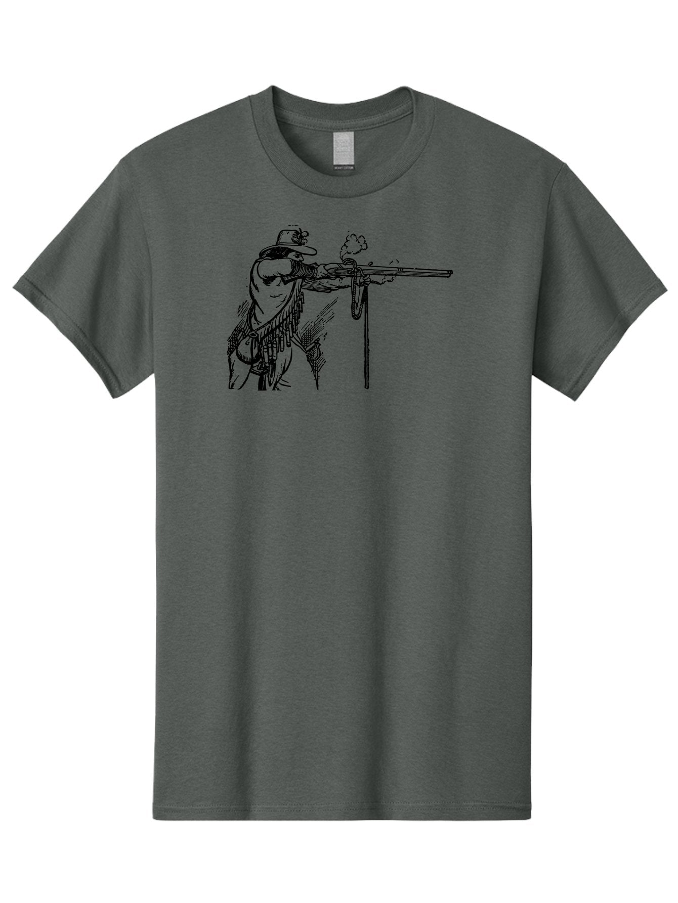 Cowboy-Firing-Rifle Men'S Graphic Tee, 100% Cotton, Comfortable Casual Summer Wear, Machine Washable, Cowboy Shooting Rifle, Western Art, Vintage Cowboy, Cowboy Hat, Rifle Smoke, Black And White Illustration, Cowboy Culture, Wild West Aad526 7