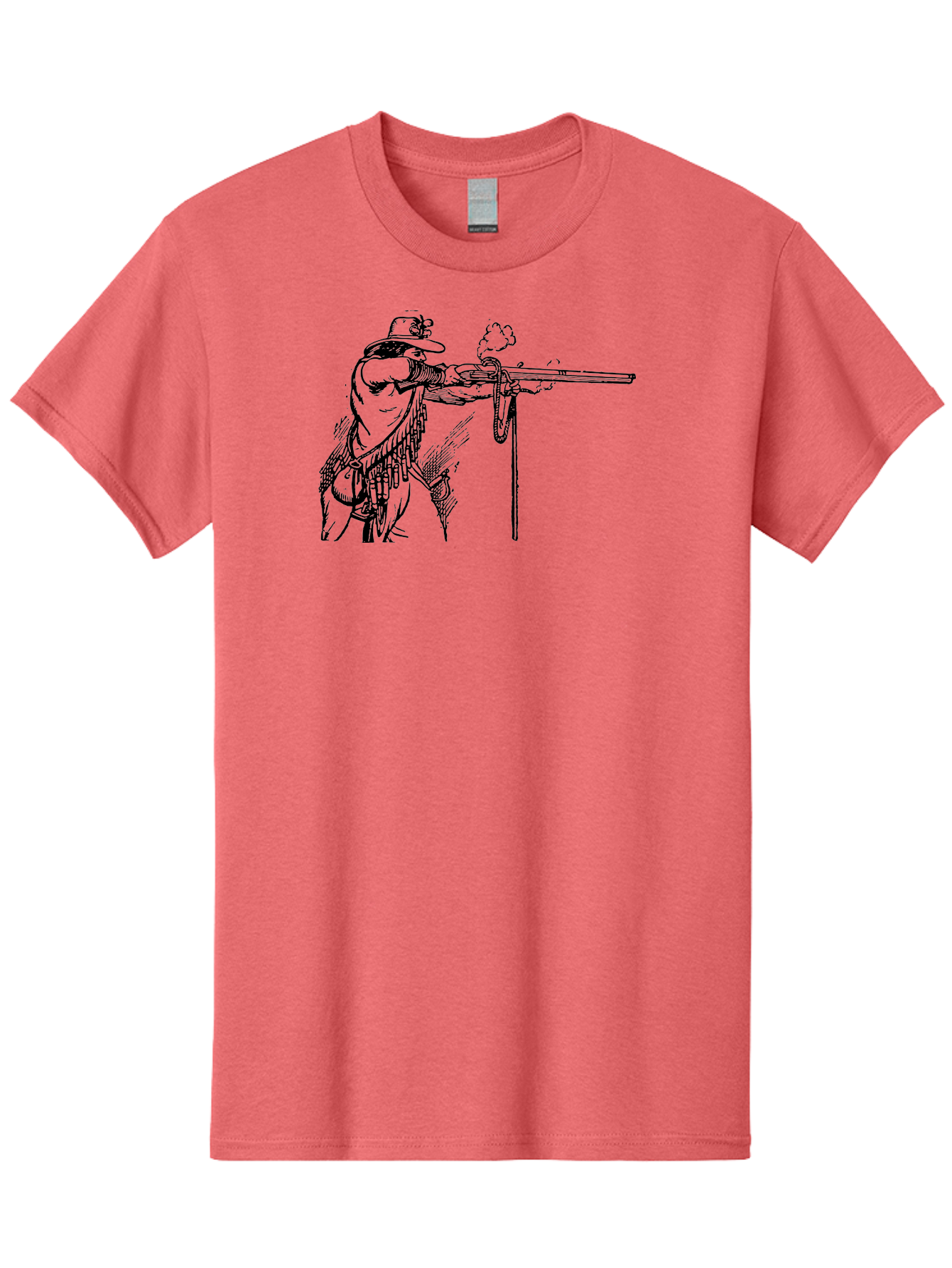 Cowboy-Firing-Rifle Men'S Graphic Tee, 100% Cotton, Comfortable Casual Summer Wear, Machine Washable, Cowboy Shooting Rifle, Western Art, Vintage Cowboy, Cowboy Hat, Rifle Smoke, Black And White Illustration, Cowboy Culture, Wild West Aad526 23