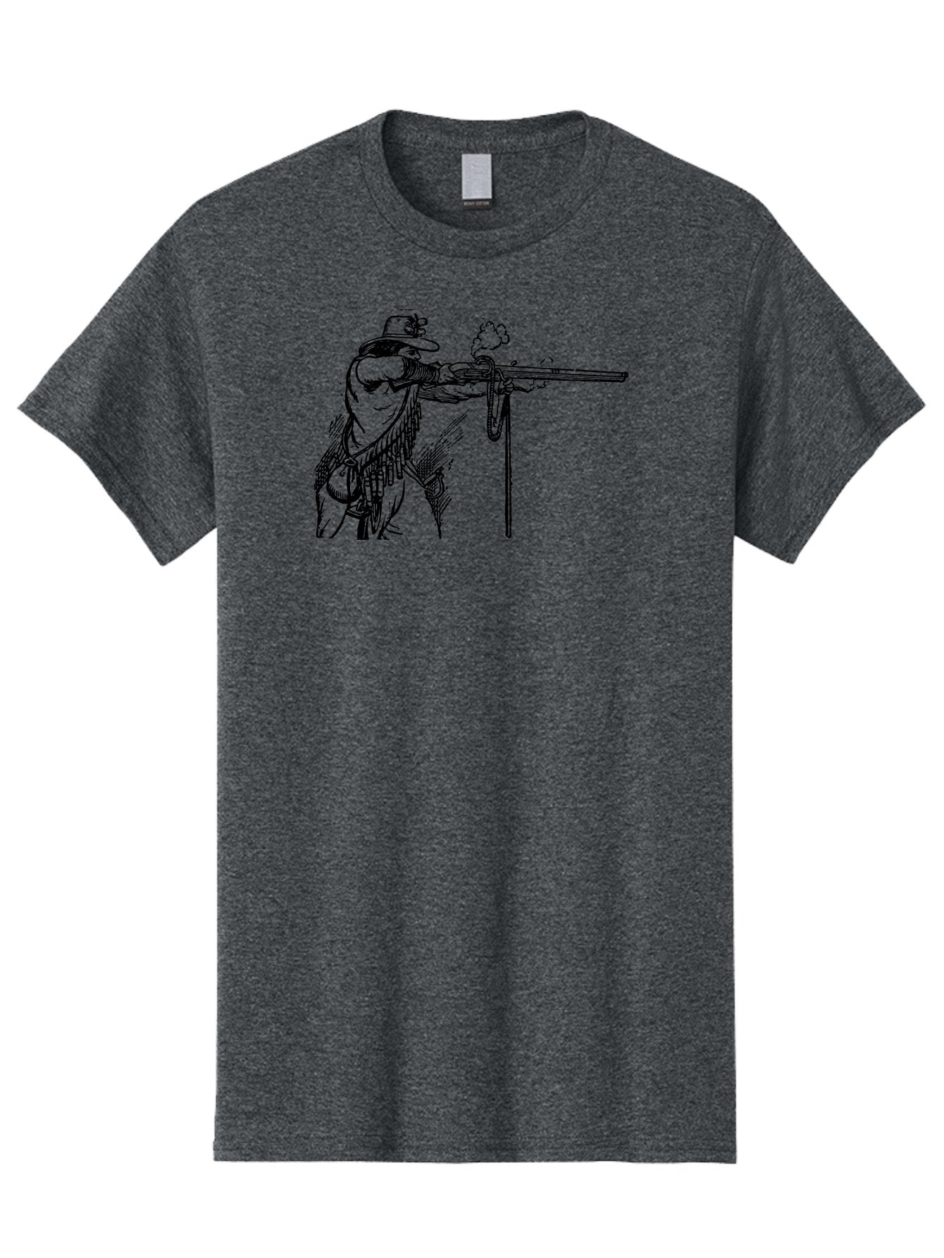 Cowboy-Firing-Rifle Men'S Graphic Tee, 100% Cotton, Comfortable Casual Summer Wear, Machine Washable, Cowboy Shooting Rifle, Western Art, Vintage Cowboy, Cowboy Hat, Rifle Smoke, Black And White Illustration, Cowboy Culture, Wild West Aad526 8
