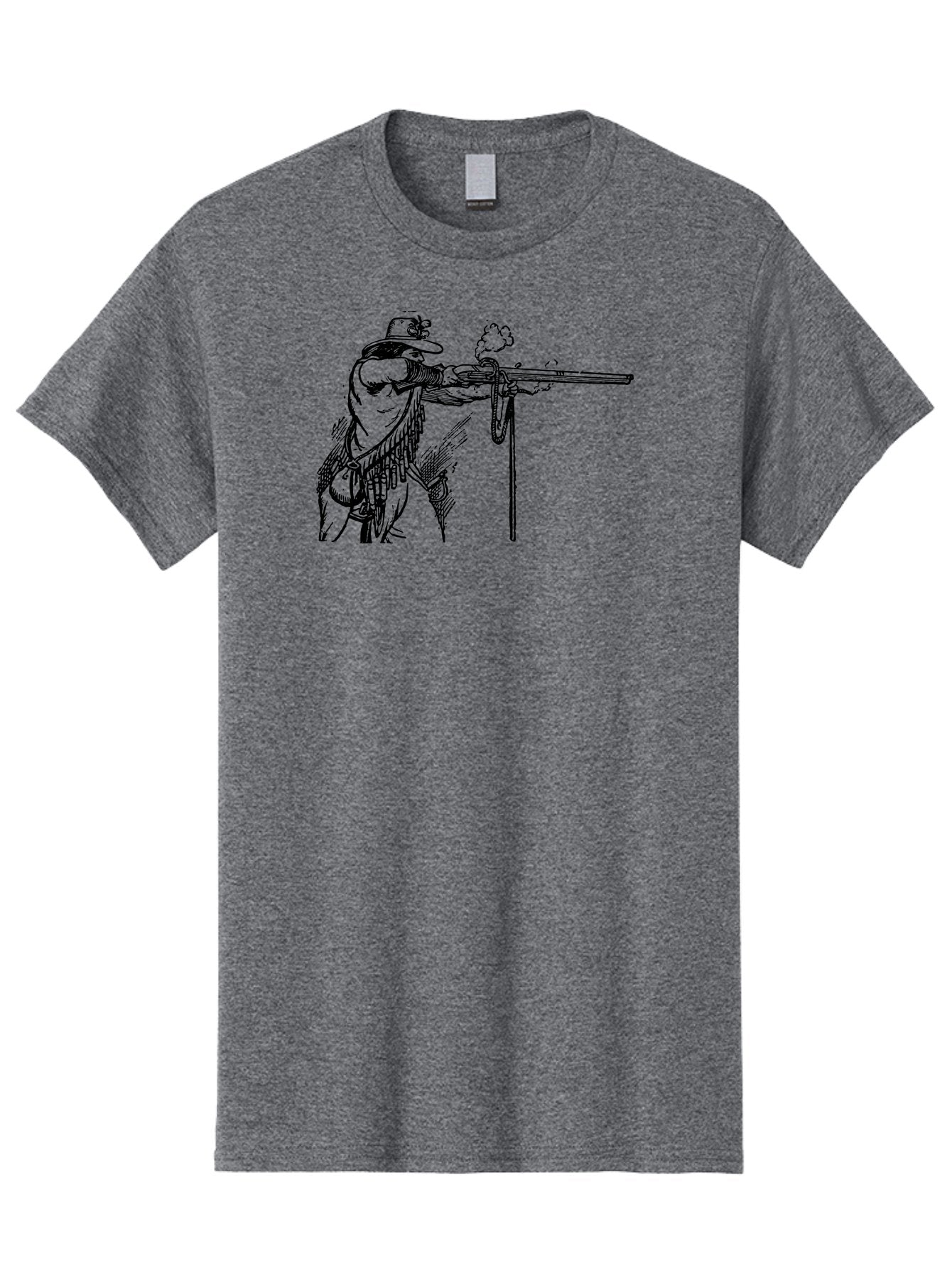 Cowboy-Firing-Rifle Men'S Graphic Tee, 100% Cotton, Comfortable Casual Summer Wear, Machine Washable, Cowboy Shooting Rifle, Western Art, Vintage Cowboy, Cowboy Hat, Rifle Smoke, Black And White Illustration, Cowboy Culture, Wild West Aad526 9