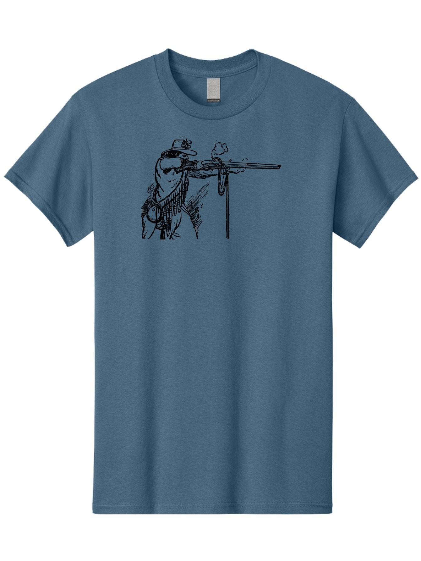 Cowboy-Firing-Rifle Men'S Graphic Tee, 100% Cotton, Comfortable Casual Summer Wear, Machine Washable, Cowboy Shooting Rifle, Western Art, Vintage Cowboy, Cowboy Hat, Rifle Smoke, Black And White Illustration, Cowboy Culture, Wild West Aad526 11