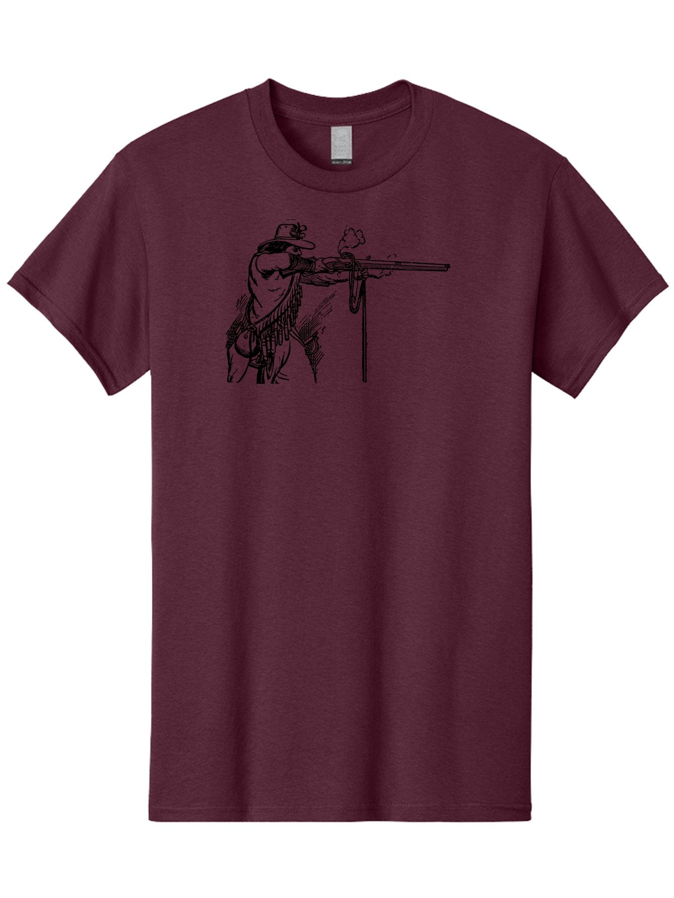 Cowboy-Firing-Rifle Men'S Graphic Tee, 100% Cotton, Comfortable Casual Summer Wear, Machine Washable, Cowboy Shooting Rifle, Western Art, Vintage Cowboy, Cowboy Hat, Rifle Smoke, Black And White Illustration, Cowboy Culture, Wild West Aad526