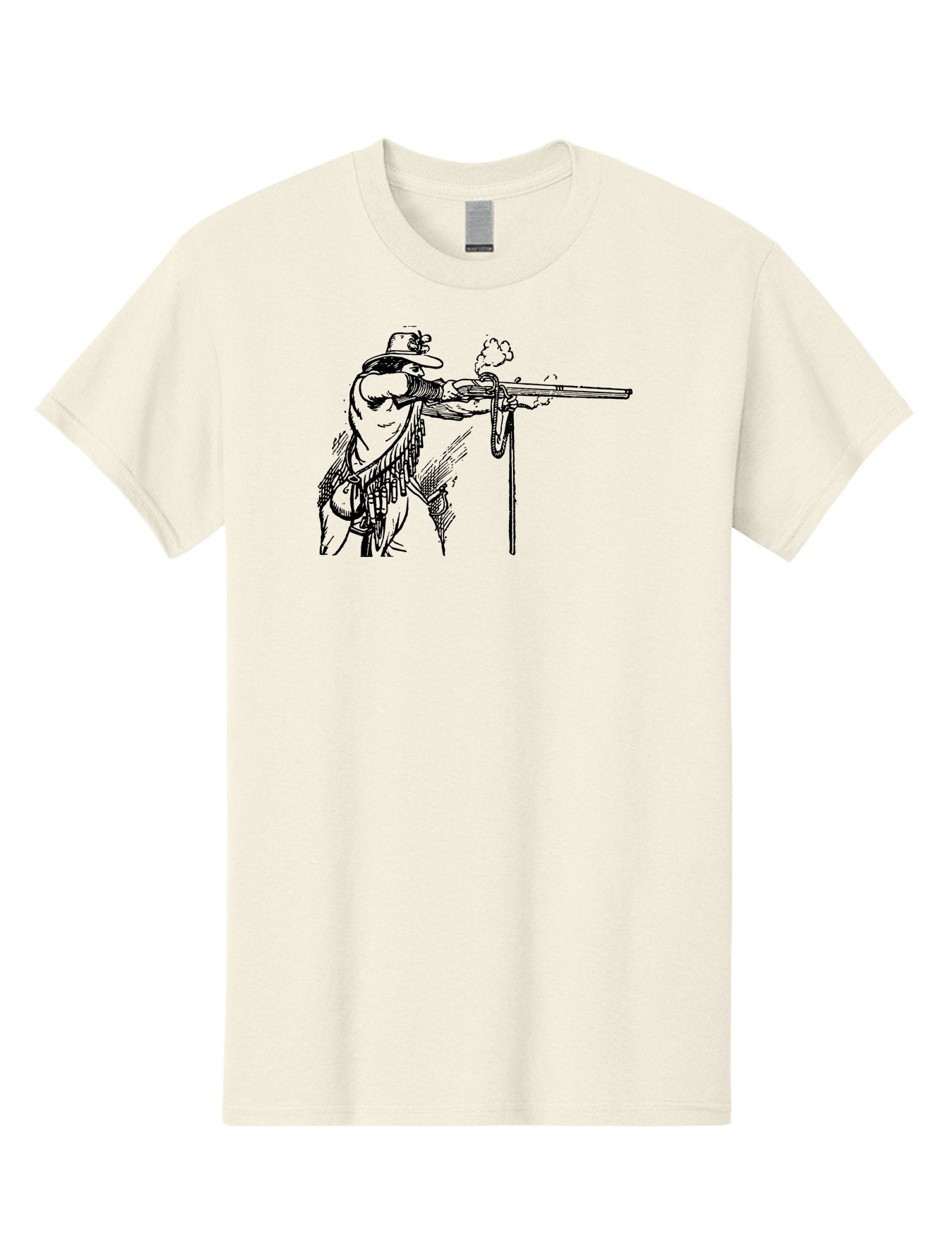 Cowboy-Firing-Rifle Men'S Graphic Tee, 100% Cotton, Comfortable Casual Summer Wear, Machine Washable, Cowboy Shooting Rifle, Western Art, Vintage Cowboy, Cowboy Hat, Rifle Smoke, Black And White Illustration, Cowboy Culture, Wild West Aad526 15