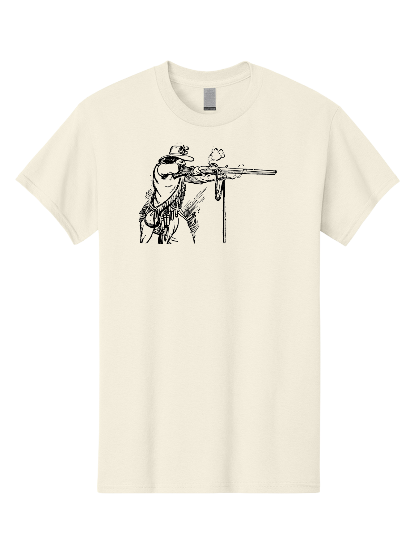 Cowboy-Firing-Rifle Men'S Graphic Tee, 100% Cotton, Comfortable Casual Summer Wear, Machine Washable, Cowboy Shooting Rifle, Western Art, Vintage Cowboy, Cowboy Hat, Rifle Smoke, Black And White Illustration, Cowboy Culture, Wild West Aad526