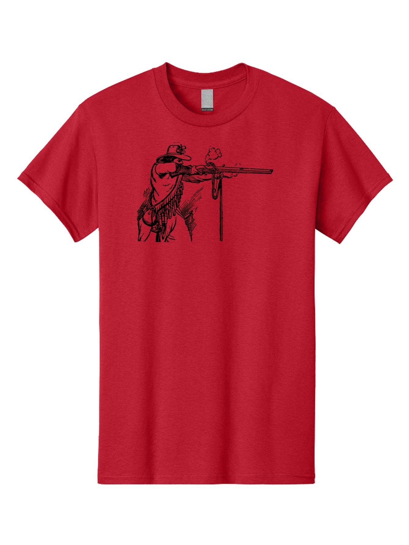Cowboy-Firing-Rifle Men'S Graphic Tee, 100% Cotton, Comfortable Casual Summer Wear, Machine Washable, Cowboy Shooting Rifle, Western Art, Vintage Cowboy, Cowboy Hat, Rifle Smoke, Black And White Illustration, Cowboy Culture, Wild West Aad526 6