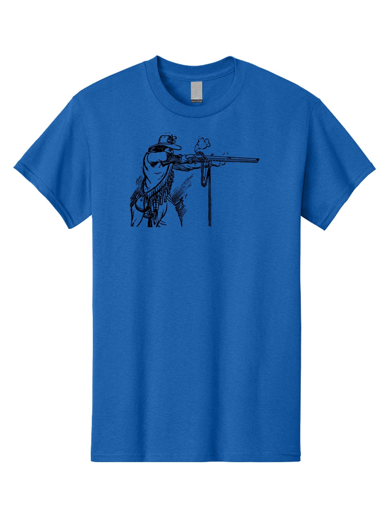 Cowboy-Firing-Rifle Men'S Graphic Tee, 100% Cotton, Comfortable Casual Summer Wear, Machine Washable, Cowboy Shooting Rifle, Western Art, Vintage Cowboy, Cowboy Hat, Rifle Smoke, Black And White Illustration, Cowboy Culture, Wild West Aad526 13