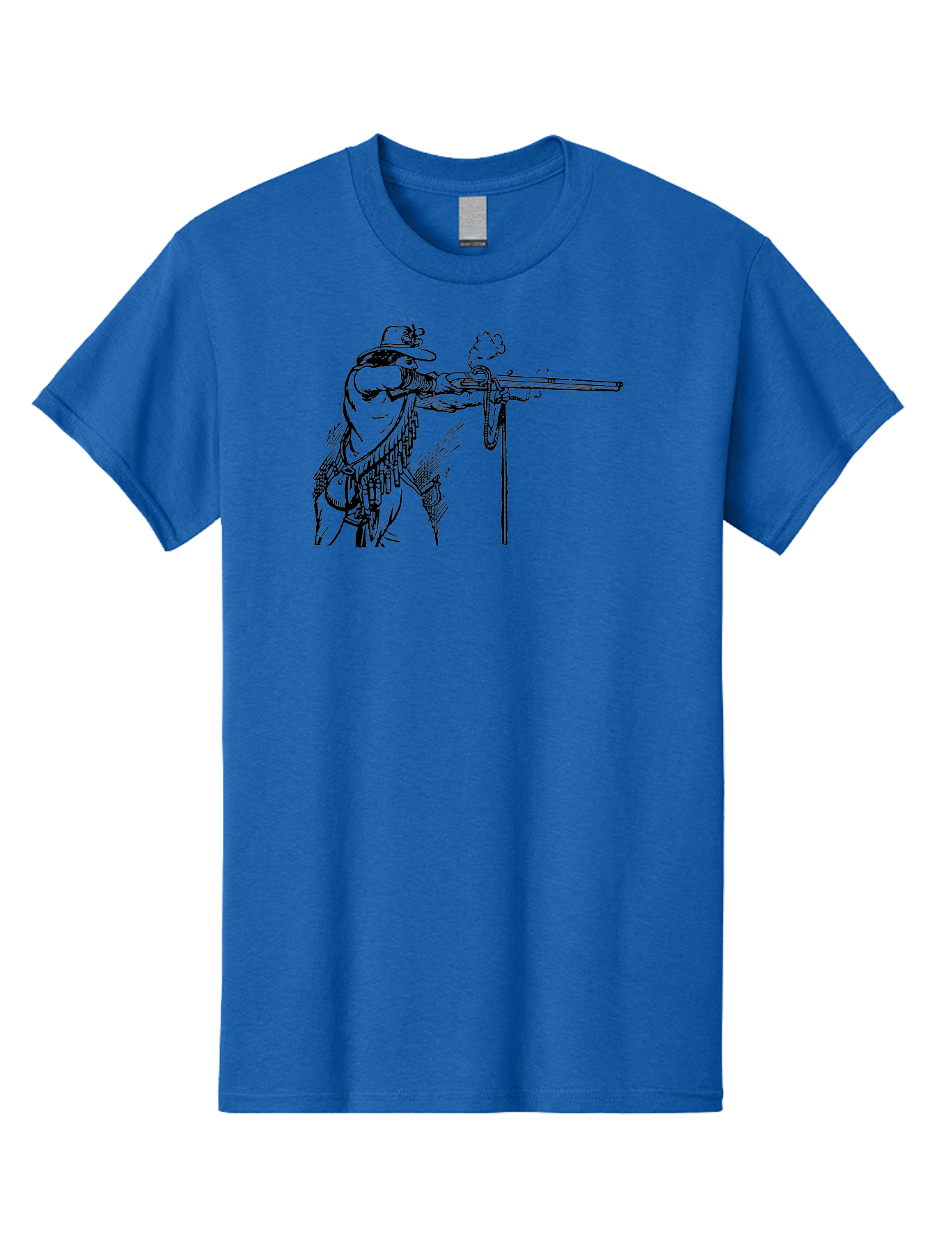 Cowboy-Firing-Rifle Men'S Graphic Tee, 100% Cotton, Comfortable Casual Summer Wear, Machine Washable, Cowboy Shooting Rifle, Western Art, Vintage Cowboy, Cowboy Hat, Rifle Smoke, Black And White Illustration, Cowboy Culture, Wild West Aad526 29