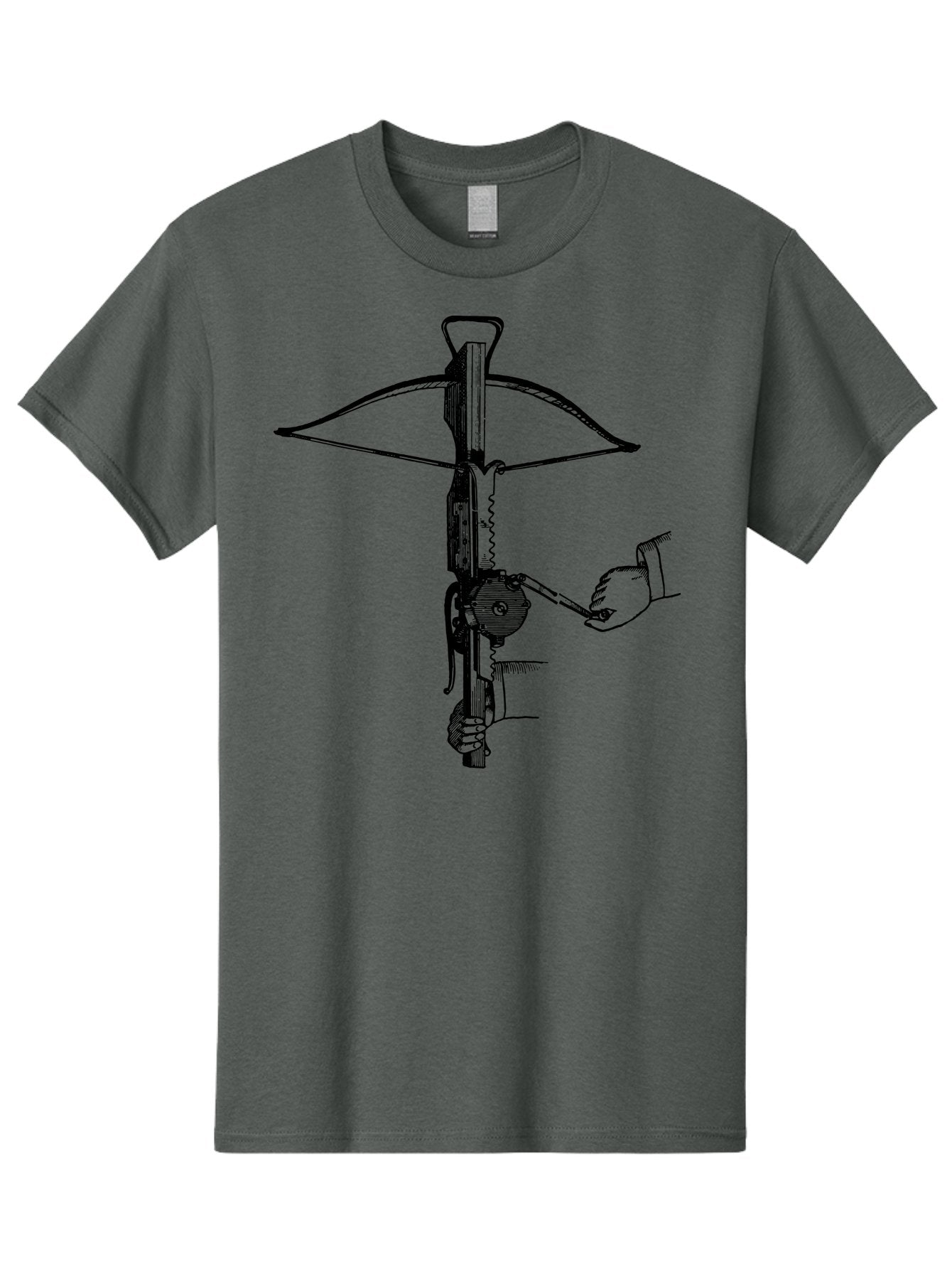 Crossbow-1 Men'S Graphic Tee, 100% Cotton, Comfortable Casual Summer Wear, Machine Washable, Hand Holding Crossbow Crank, Medieval Weaponry, Historical Illustration, Mechanical Device, Projectile Launcher, Medieval Warfare, Ancient Combat Aad527 6