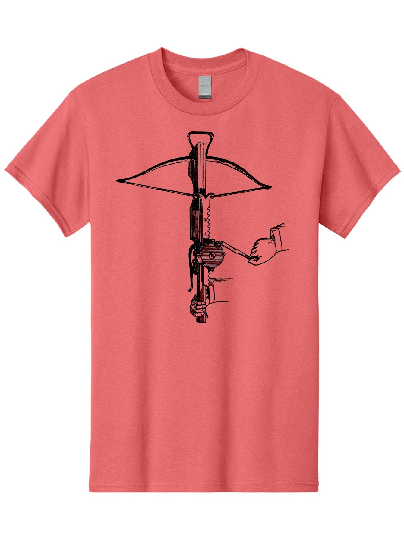 Crossbow-1 Men'S Graphic Tee, 100% Cotton, Comfortable Casual Summer Wear, Machine Washable, Hand Holding Crossbow Crank, Medieval Weaponry, Historical Illustration, Mechanical Device, Projectile Launcher, Medieval Warfare, Ancient Combat Aad527 7