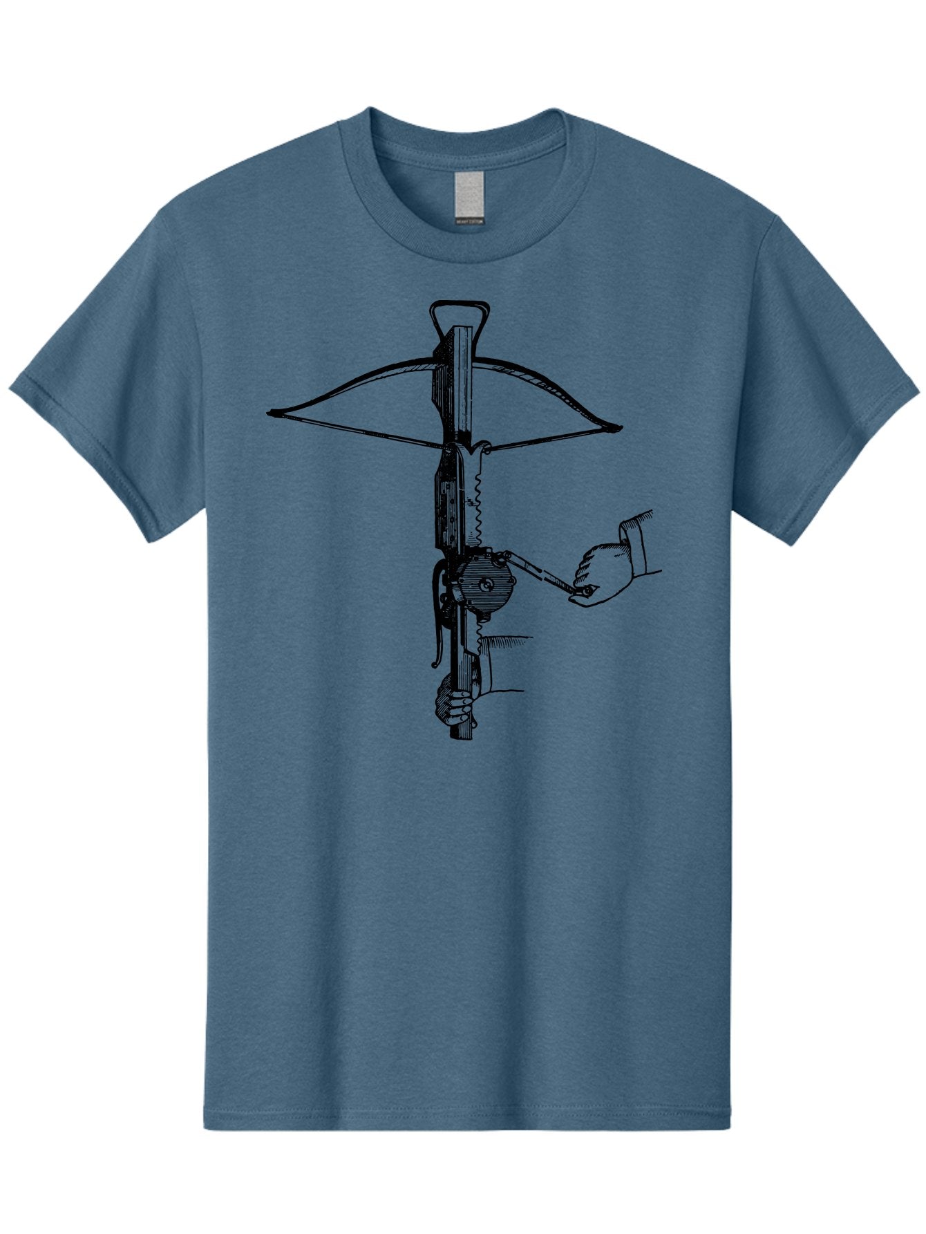 Crossbow-1 Men'S Graphic Tee, 100% Cotton, Comfortable Casual Summer Wear, Machine Washable, Hand Holding Crossbow Crank, Medieval Weaponry, Historical Illustration, Mechanical Device, Projectile Launcher, Medieval Warfare, Ancient Combat Aad527 12