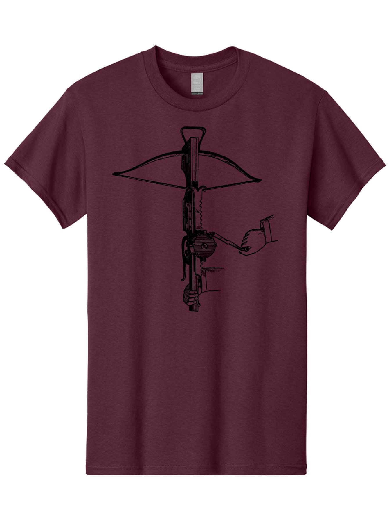 Crossbow-1 Men'S Graphic Tee, 100% Cotton, Comfortable Casual Summer Wear, Machine Washable, Hand Holding Crossbow Crank, Medieval Weaponry, Historical Illustration, Mechanical Device, Projectile Launcher, Medieval Warfare, Ancient Combat Aad527
